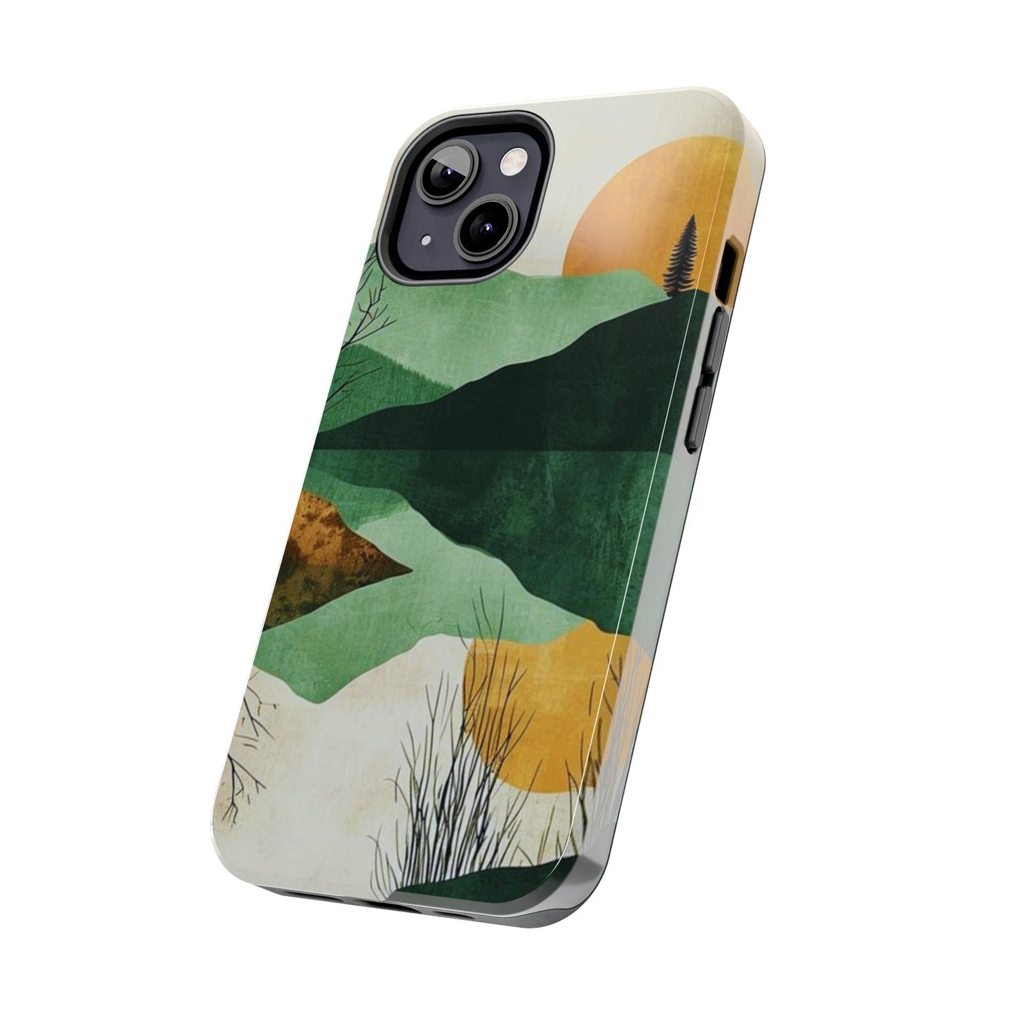 Retro Mountain Sunrise iPhone Case – Minimalist Landscape Design, Dual - Layer Protection - BOGO Cases