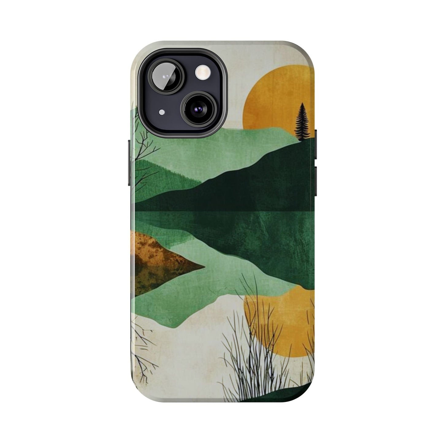 Retro Mountain Sunrise iPhone Case – Minimalist Landscape Design, Dual - Layer Protection - BOGO Cases