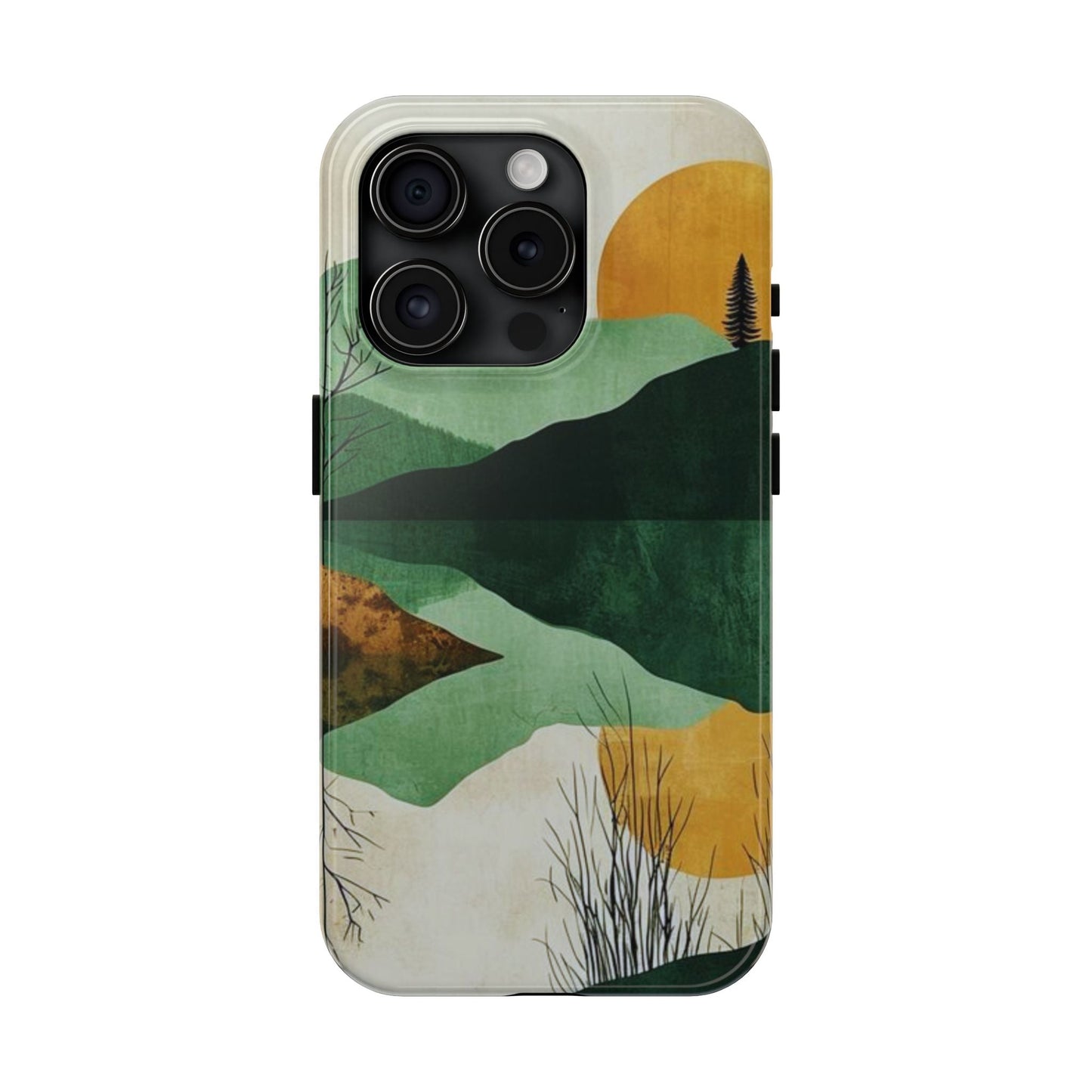 Retro Mountain Sunrise iPhone Case – Minimalist Landscape Design, Dual - Layer Protection - BOGO Cases