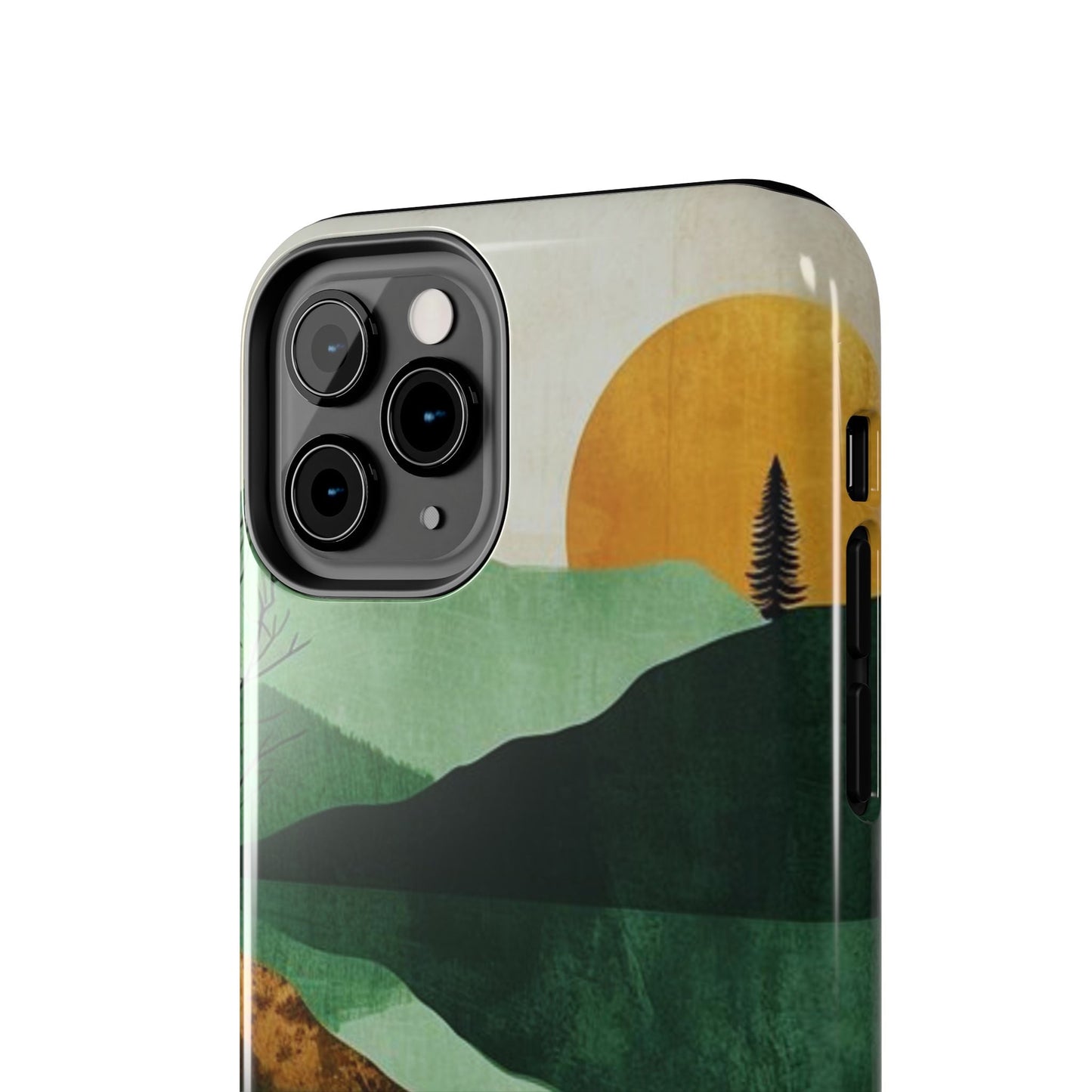 Retro Mountain Sunrise iPhone Case – Minimalist Landscape Design, Dual - Layer Protection - BOGO Cases