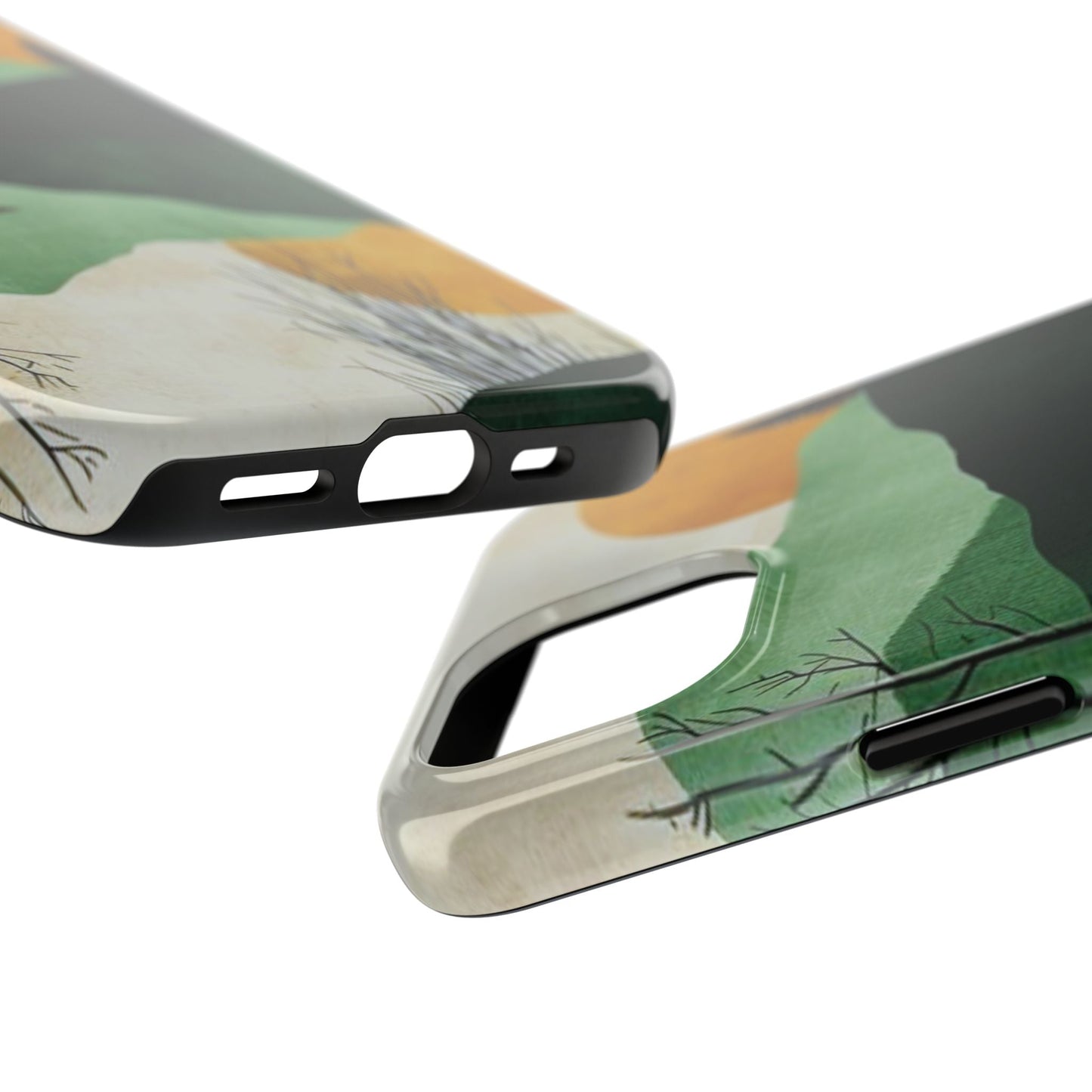 Retro Mountain Sunrise iPhone Case – Minimalist Landscape Design, Dual - Layer Protection - BOGO Cases