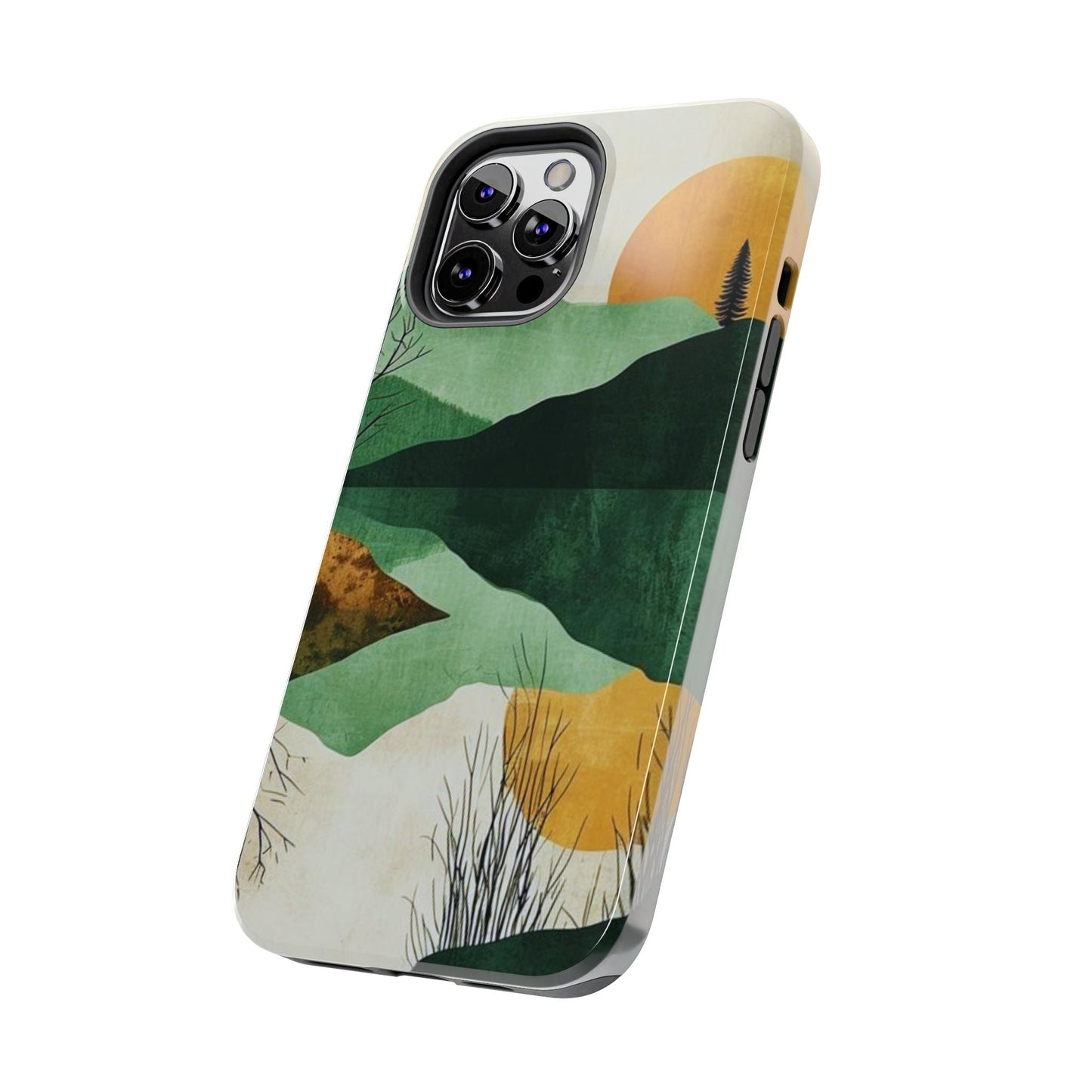 Retro Mountain Sunrise iPhone Case – Minimalist Landscape Design, Dual - Layer Protection - BOGO Cases