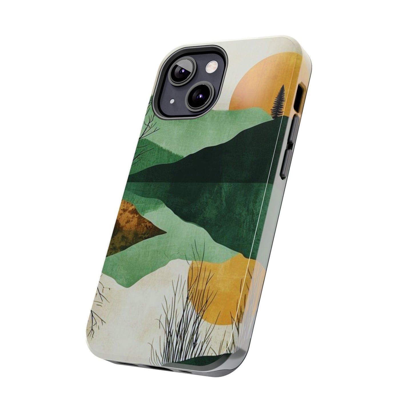 Retro Mountain Sunrise iPhone Case – Minimalist Landscape Design, Dual - Layer Protection - BOGO Cases