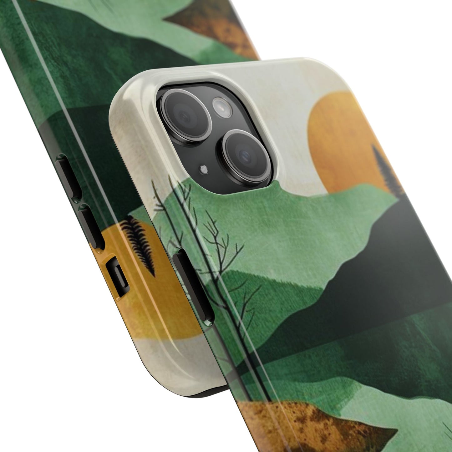Retro Mountain Sunrise iPhone Case – Minimalist Landscape Design, Dual - Layer Protection - BOGO Cases