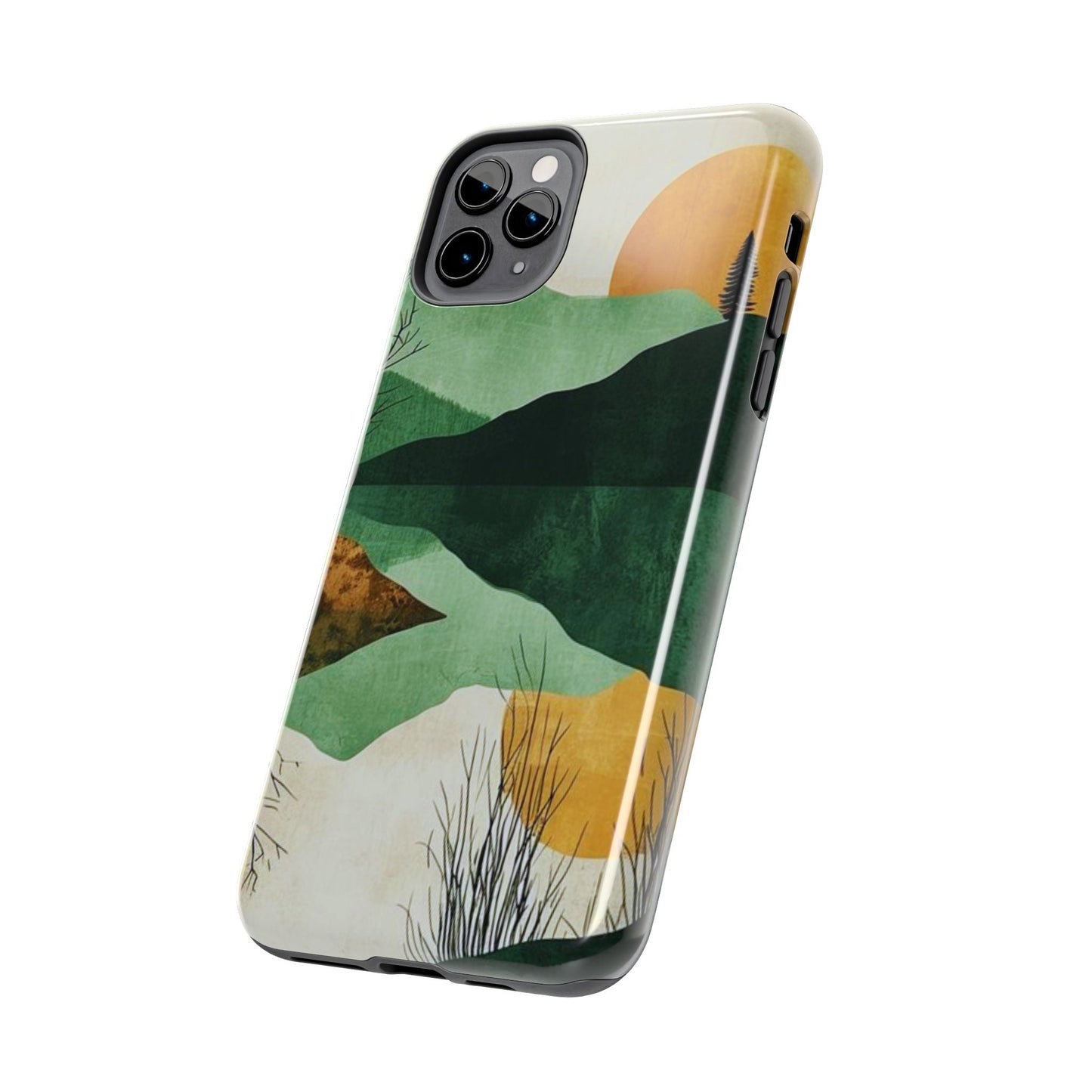 Retro Mountain Sunrise iPhone Case – Minimalist Landscape Design, Dual - Layer Protection - BOGO Cases