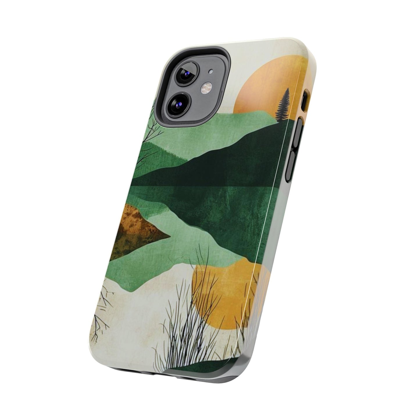 Retro Mountain Sunrise iPhone Case – Minimalist Landscape Design, Dual - Layer Protection - BOGO Cases