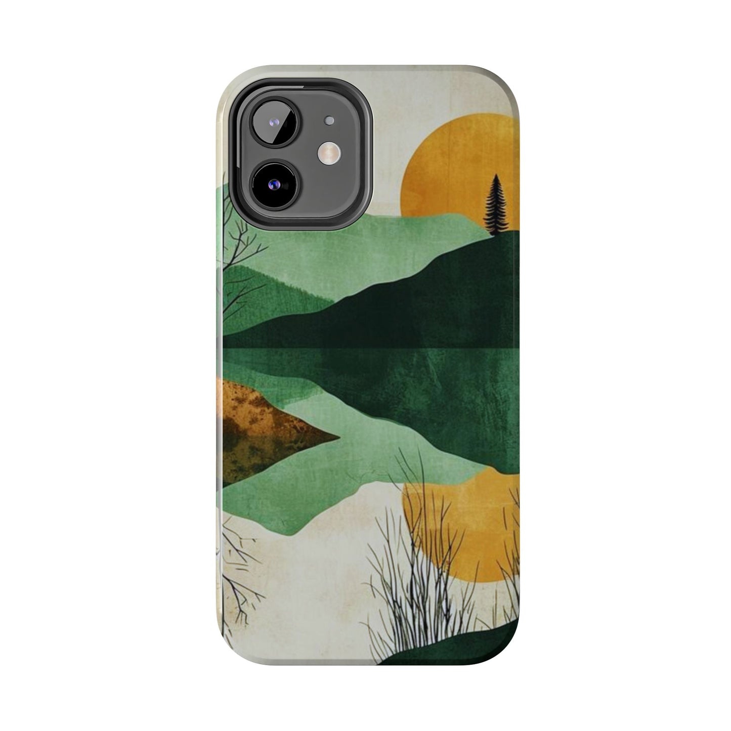 Retro Mountain Sunrise iPhone Case – Minimalist Landscape Design, Dual - Layer Protection - BOGO Cases