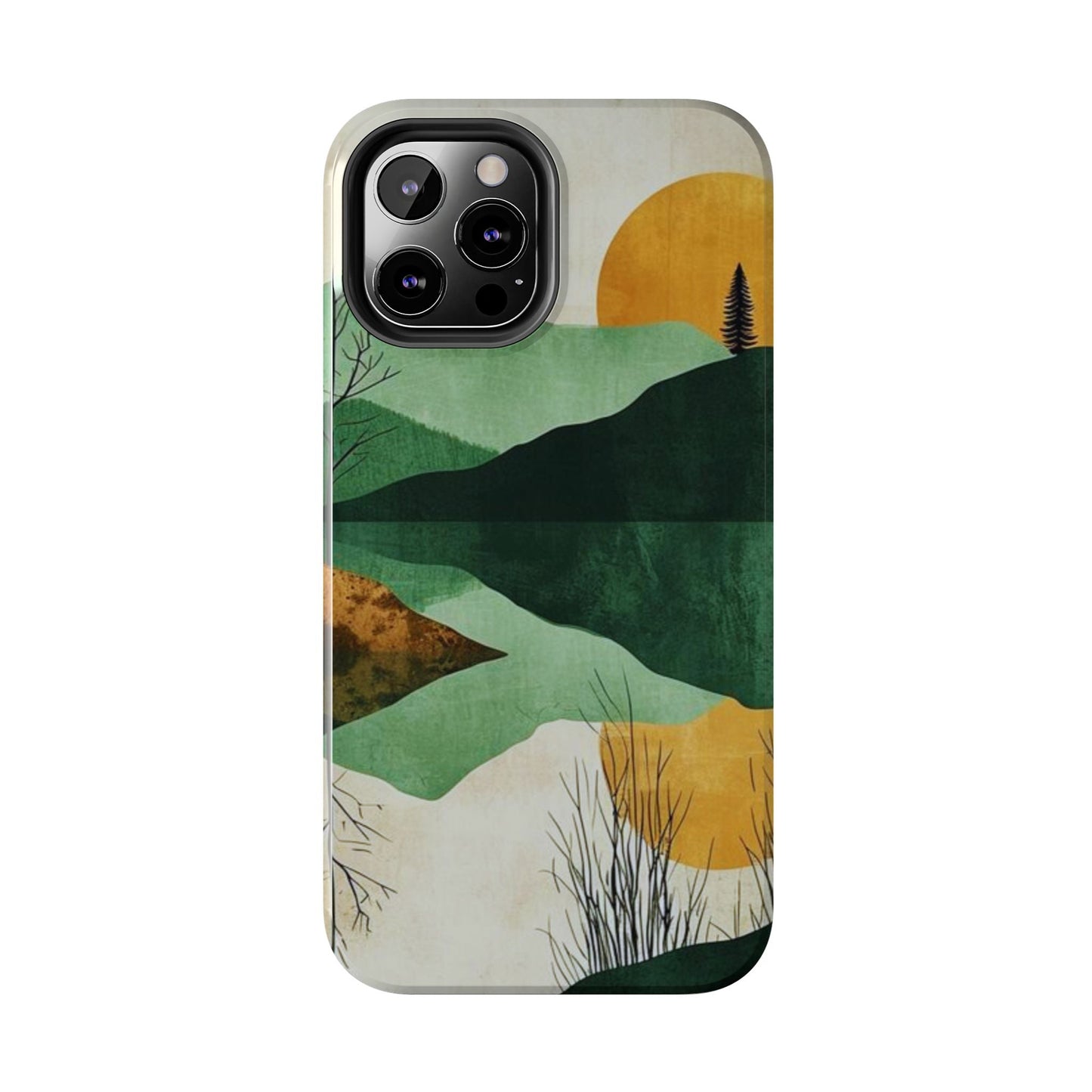 Retro Mountain Sunrise iPhone Case – Minimalist Landscape Design, Dual - Layer Protection - BOGO Cases