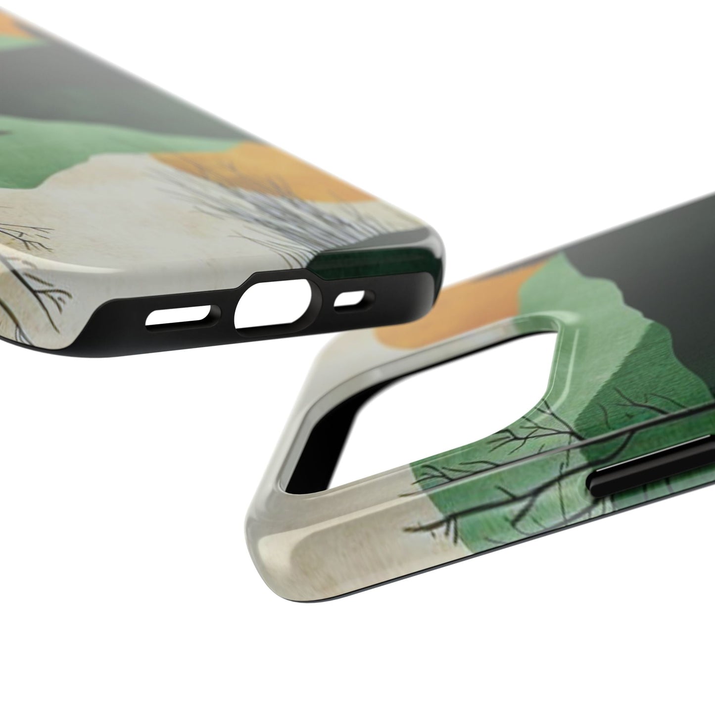 Retro Mountain Sunrise iPhone Case – Minimalist Landscape Design, Dual - Layer Protection - BOGO Cases