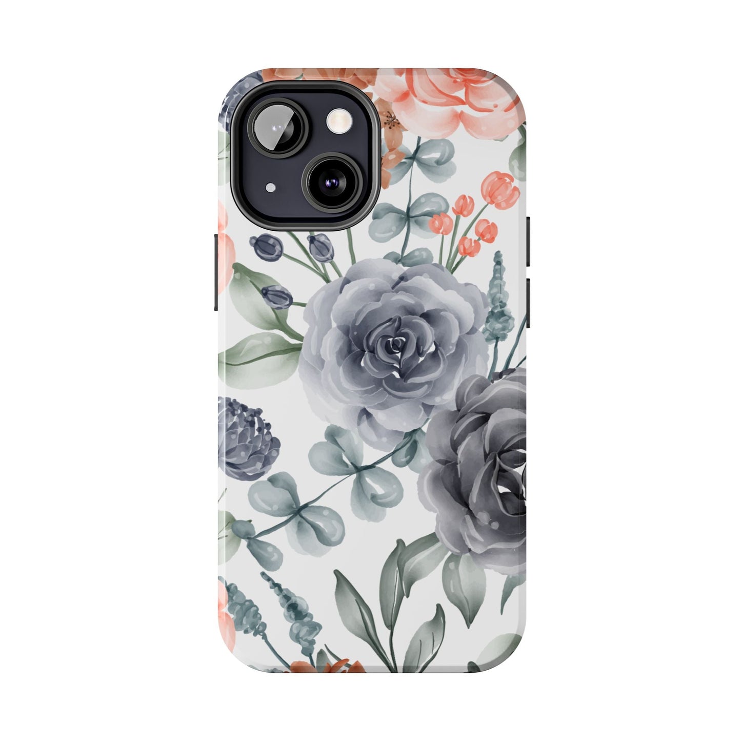 Romantic Gray & Peach Watercolor Floral iPhone Case – Elegant Botanical Design - BOGO Cases