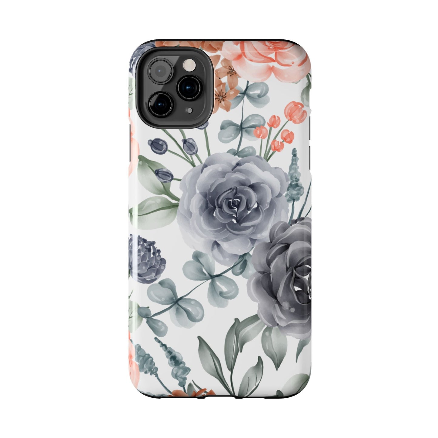 Romantic Gray & Peach Watercolor Floral iPhone Case – Elegant Botanical Design - BOGO Cases