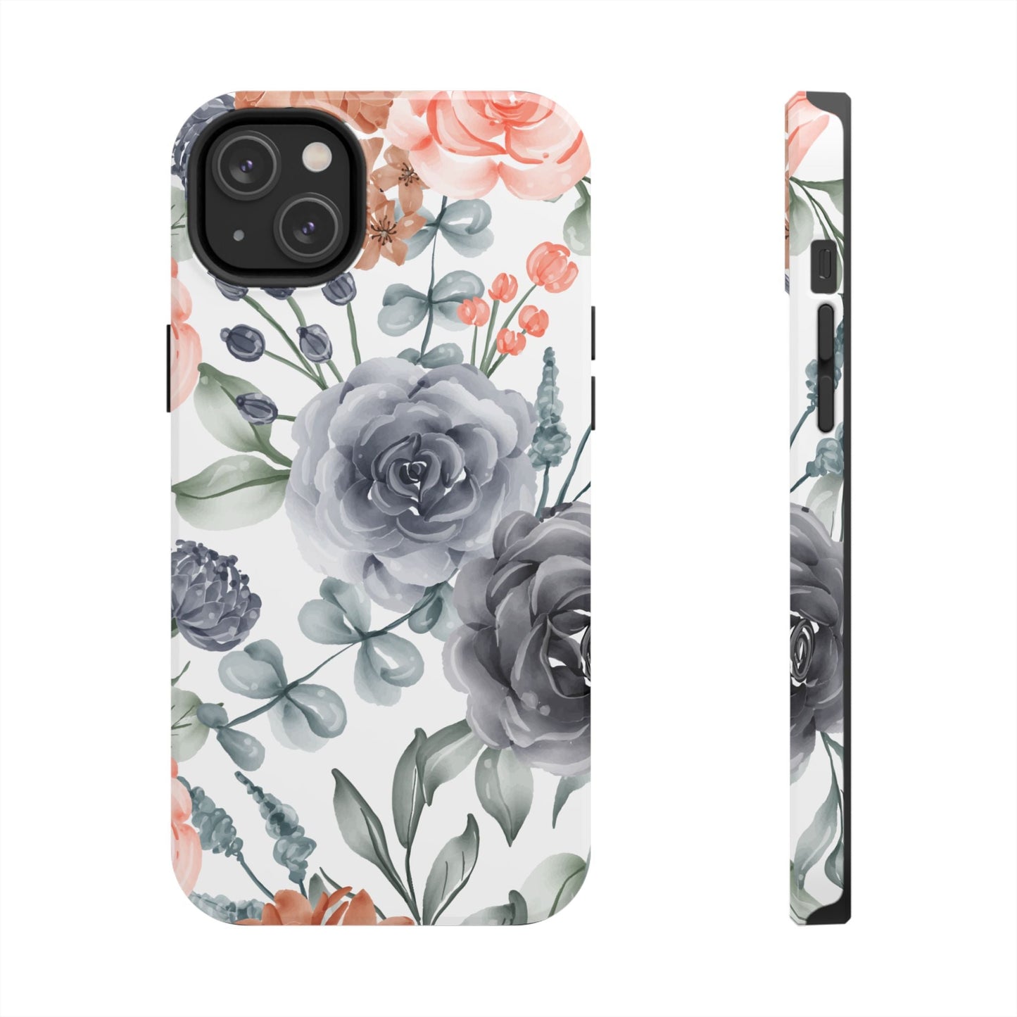 Romantic Gray & Peach Watercolor Floral iPhone Case – Elegant Botanical Design - BOGO Cases