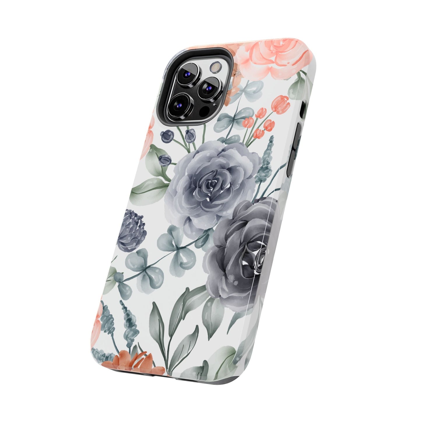 Romantic Gray & Peach Watercolor Floral iPhone Case – Elegant Botanical Design - BOGO Cases