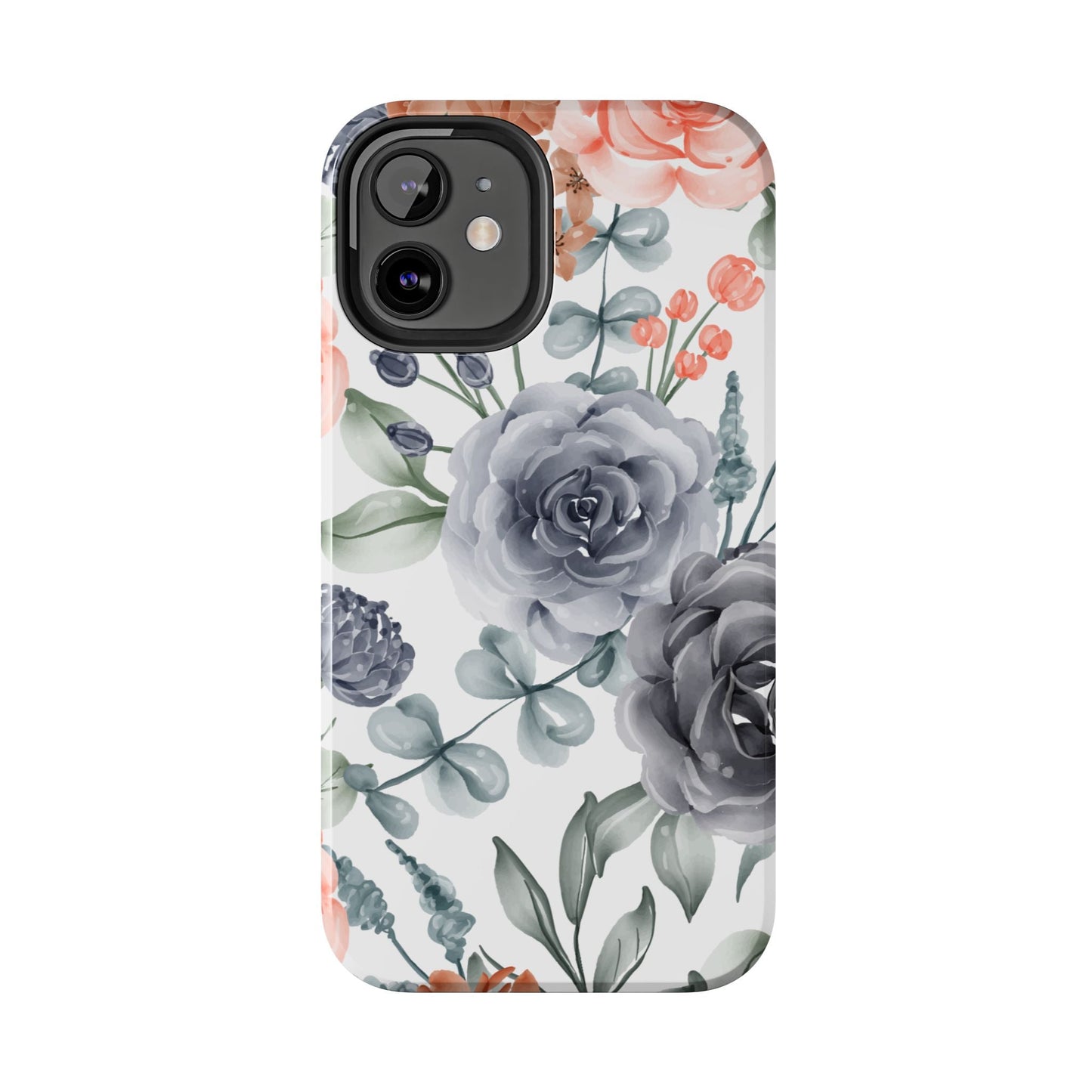 Romantic Gray & Peach Watercolor Floral iPhone Case – Elegant Botanical Design - BOGO Cases