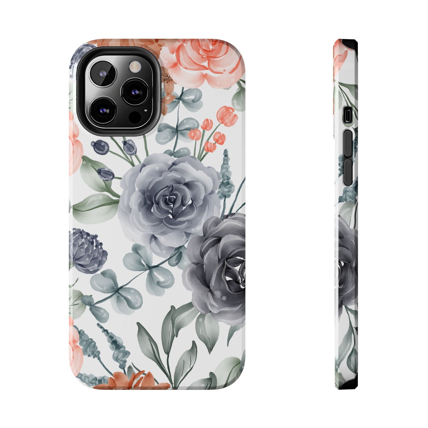 Romantic Gray & Peach Watercolor Floral iPhone Case – Elegant Botanical Design - BOGO Cases