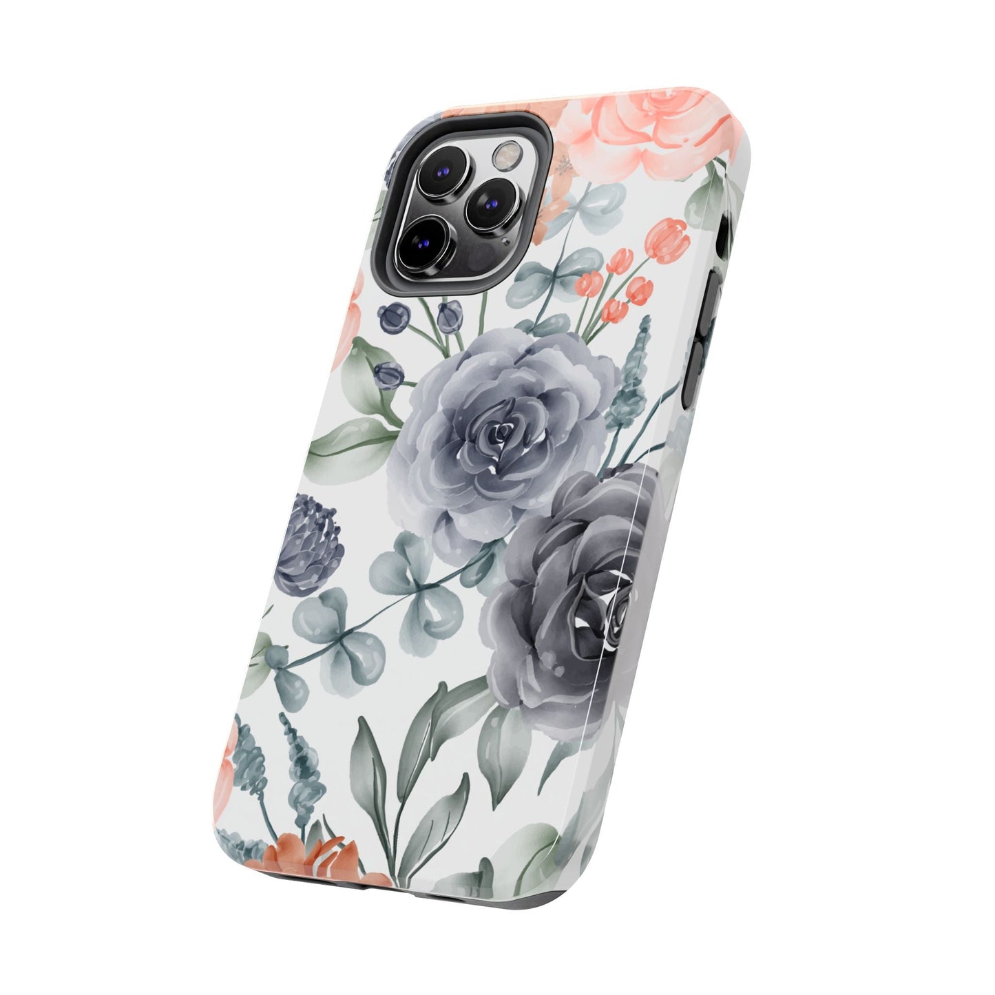 Romantic Gray & Peach Watercolor Floral iPhone Case – Elegant Botanical Design - BOGO Cases