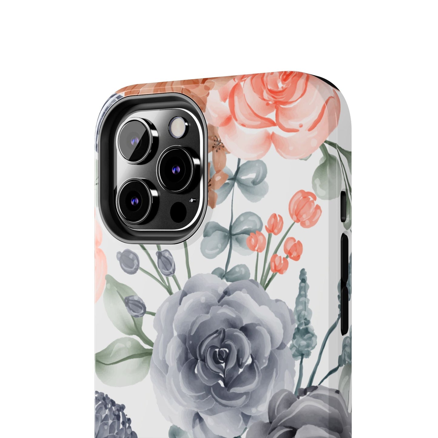 Romantic Gray & Peach Watercolor Floral iPhone Case – Elegant Botanical Design - BOGO Cases