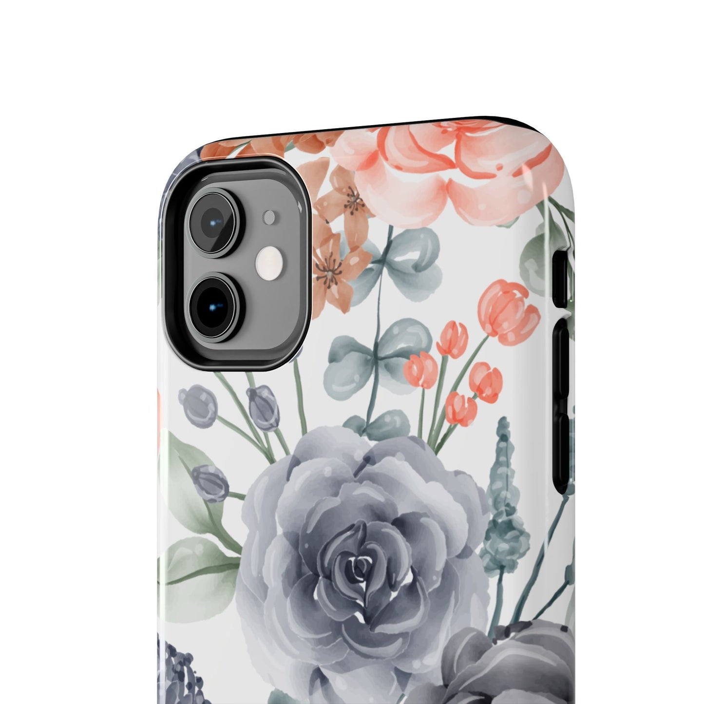 Romantic Gray & Peach Watercolor Floral iPhone Case – Elegant Botanical Design - BOGO Cases