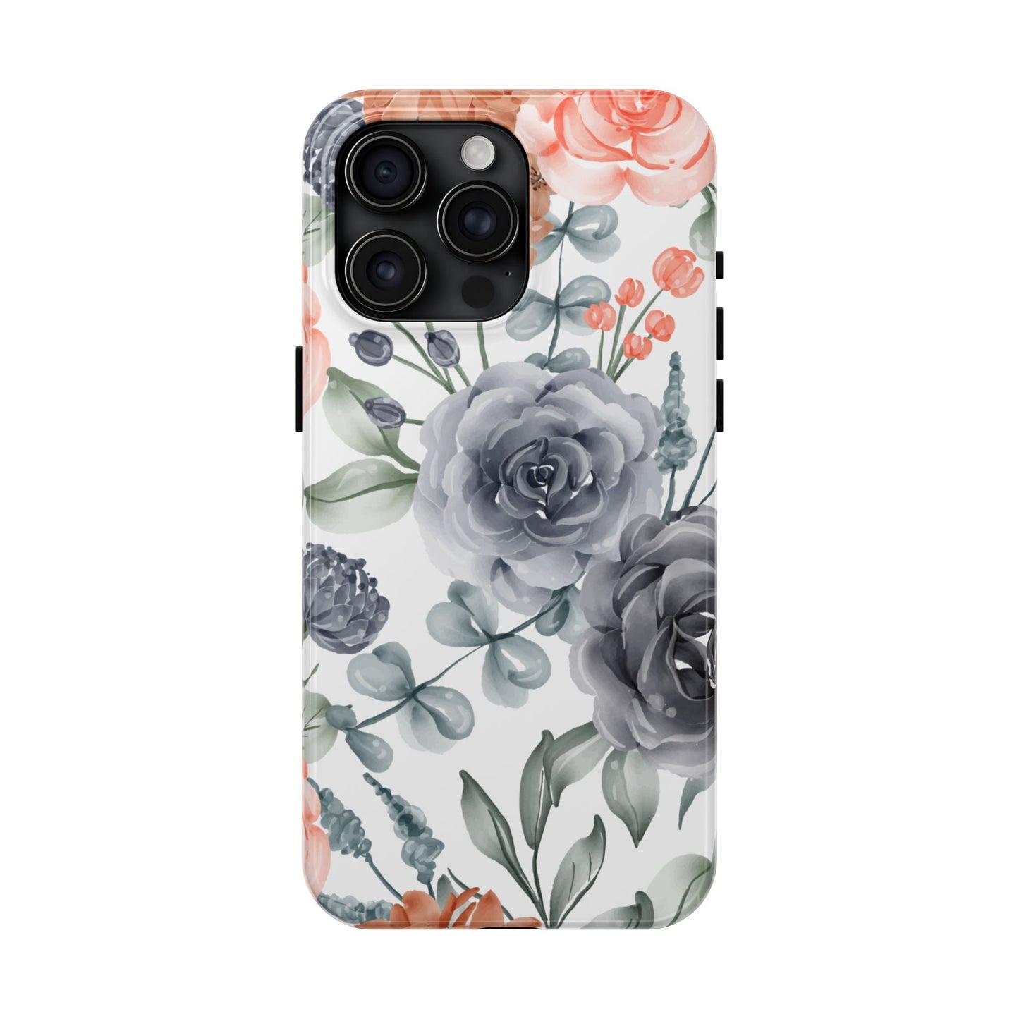 Romantic Gray & Peach Watercolor Floral iPhone Case – Elegant Botanical Design - BOGO Cases