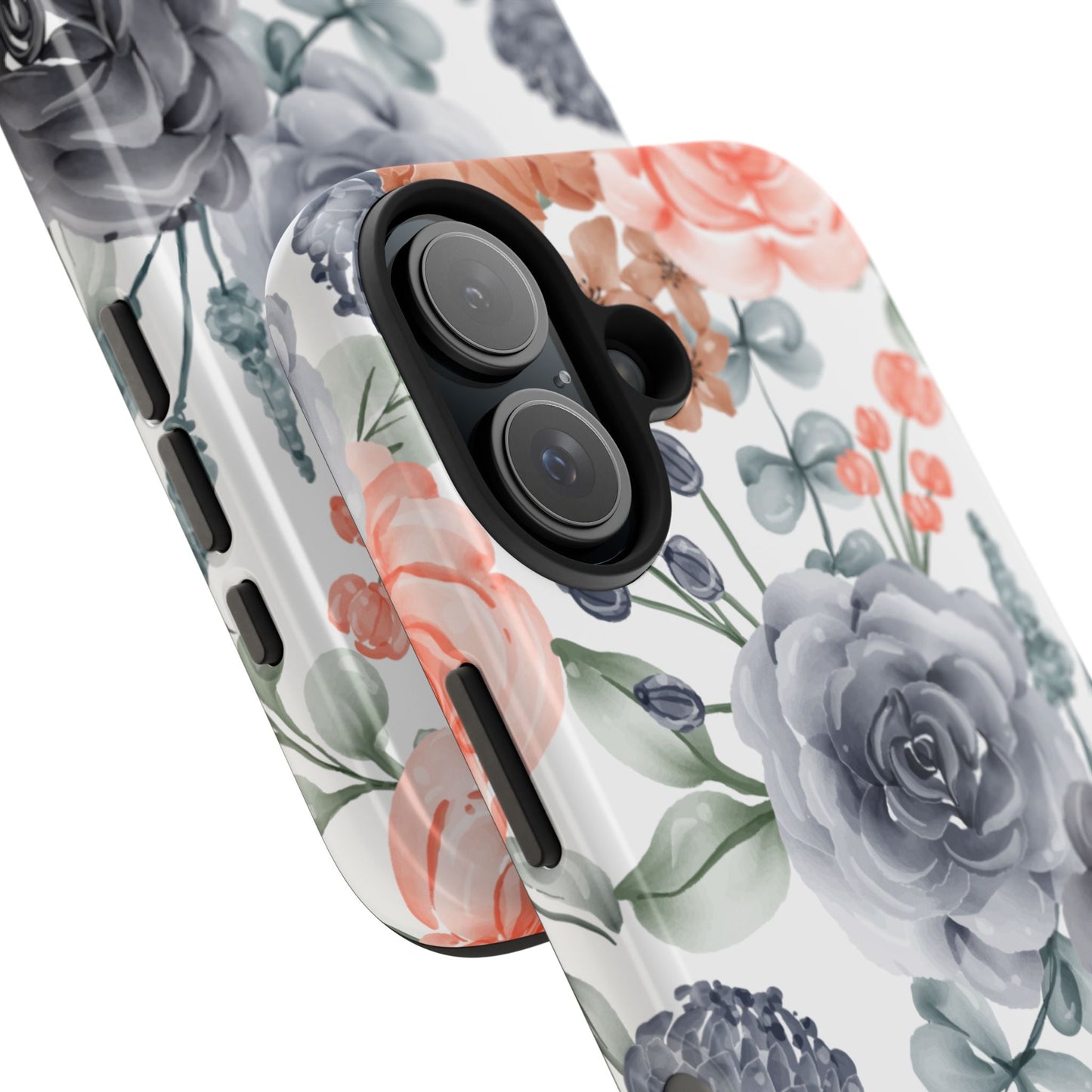Romantic Gray & Peach Watercolor Floral iPhone Case – Elegant Botanical Design - BOGO Cases