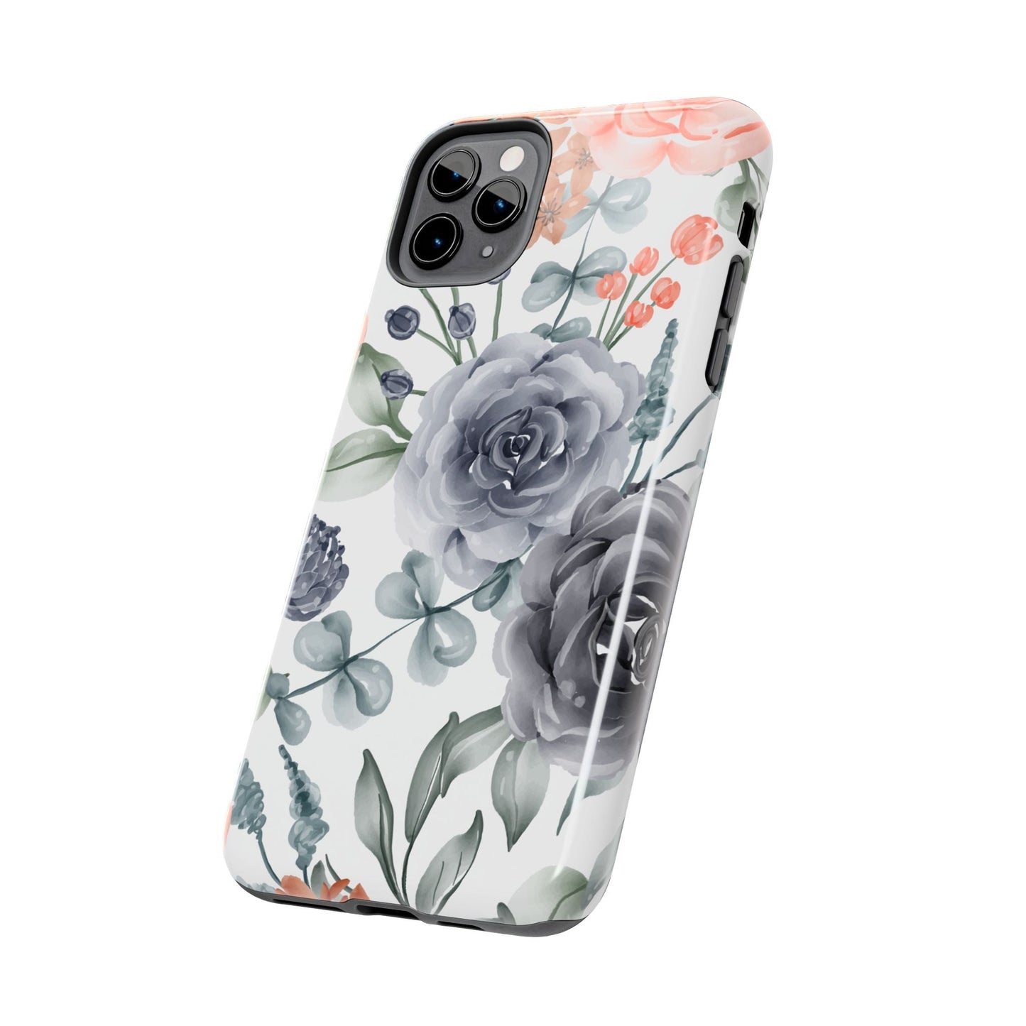 Romantic Gray & Peach Watercolor Floral iPhone Case – Elegant Botanical Design - BOGO Cases