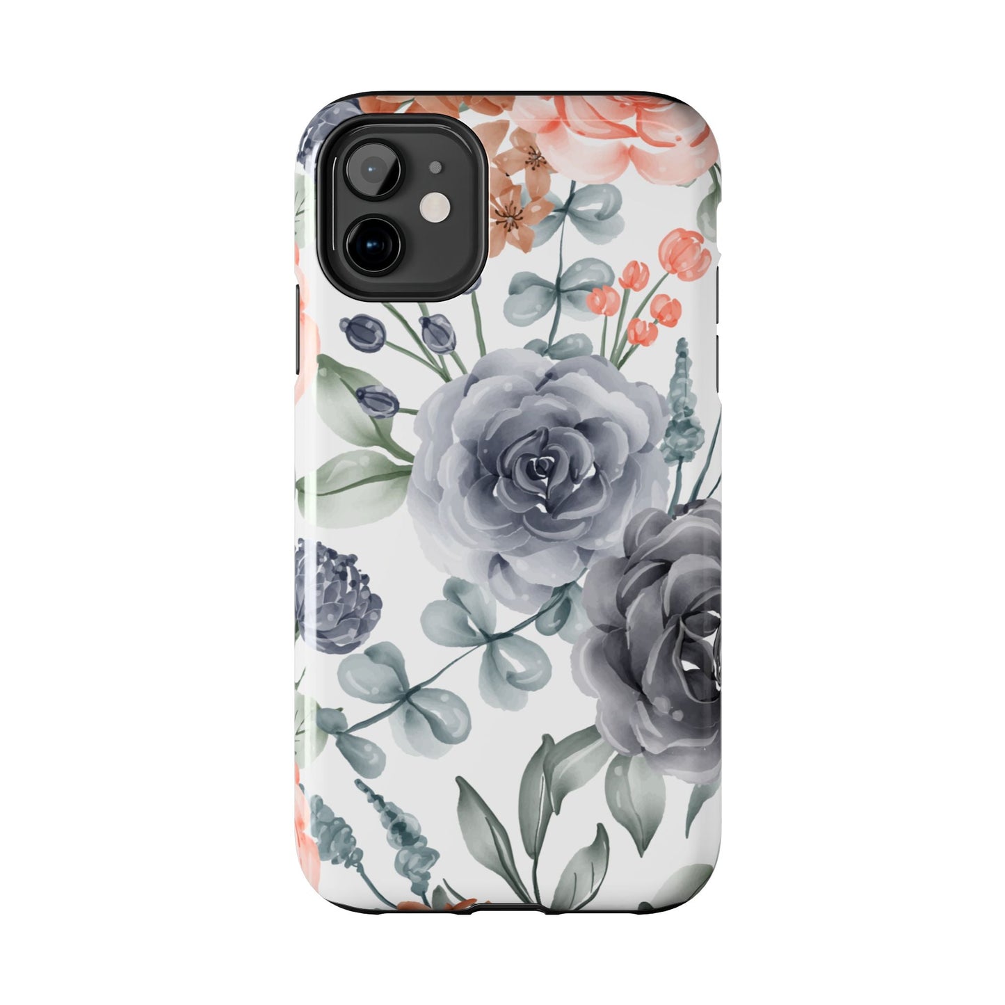 Romantic Gray & Peach Watercolor Floral iPhone Case – Elegant Botanical Design - BOGO Cases