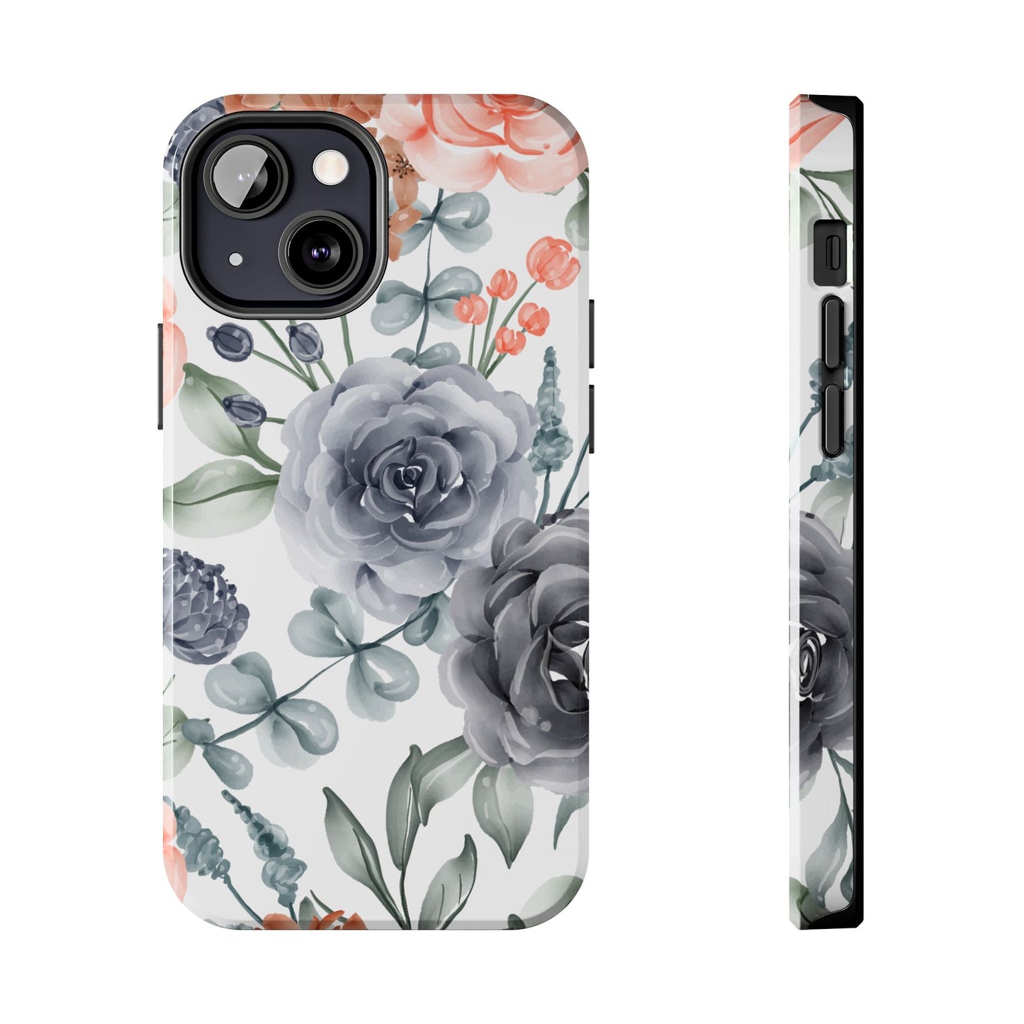 Romantic Gray & Peach Watercolor Floral iPhone Case – Elegant Botanical Design - BOGO Cases