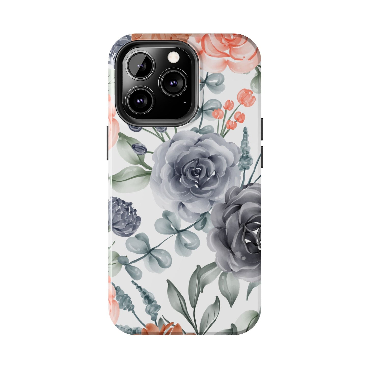 Romantic Gray & Peach Watercolor Floral iPhone Case – Elegant Botanical Design - BOGO Cases