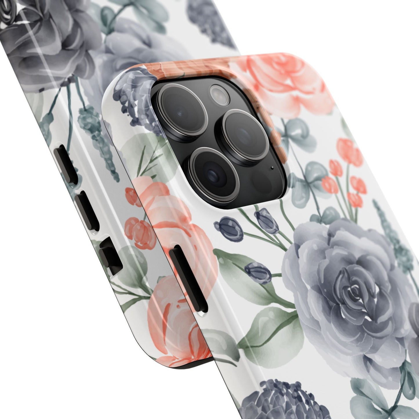 Romantic Gray & Peach Watercolor Floral iPhone Case – Elegant Botanical Design - BOGO Cases