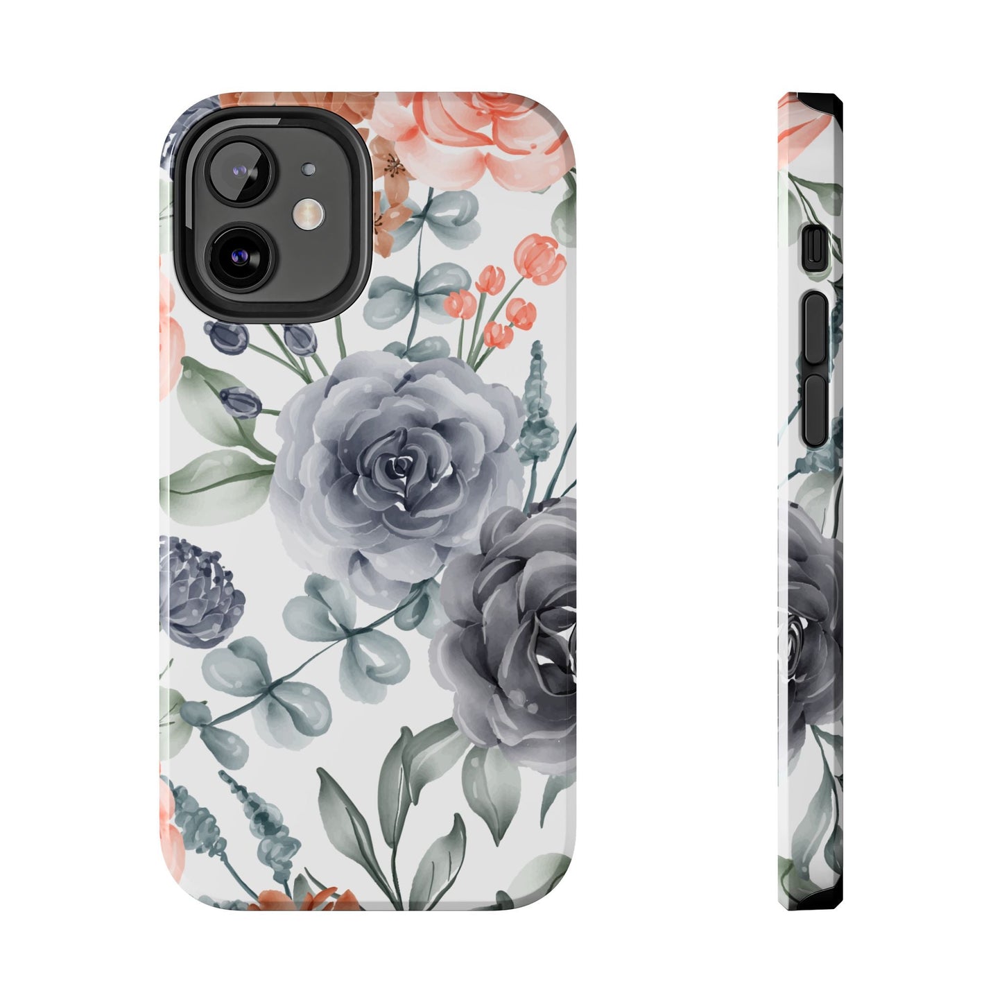 Romantic Gray & Peach Watercolor Floral iPhone Case – Elegant Botanical Design - BOGO Cases