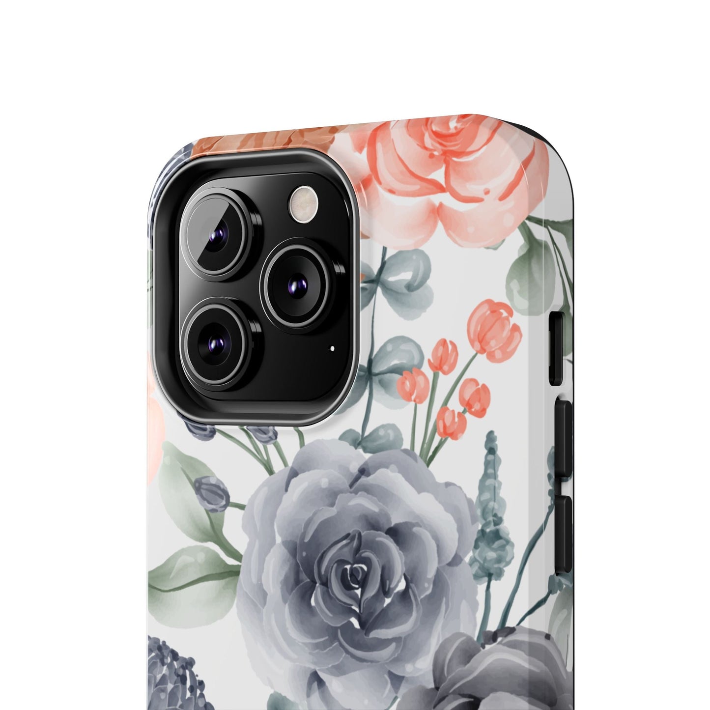 Romantic Gray & Peach Watercolor Floral iPhone Case – Elegant Botanical Design - BOGO Cases