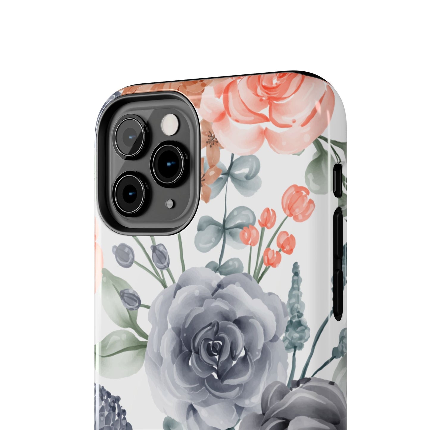 Romantic Gray & Peach Watercolor Floral iPhone Case – Elegant Botanical Design - BOGO Cases