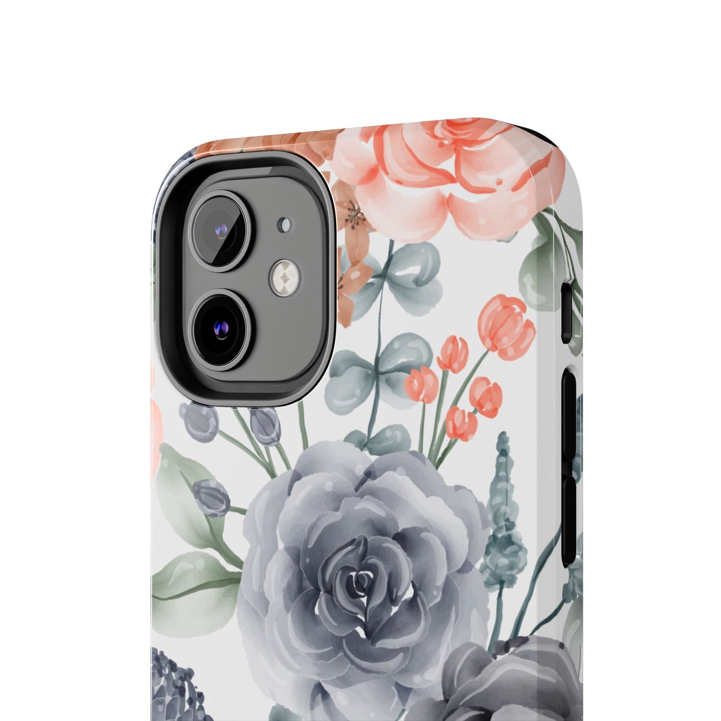 Romantic Gray & Peach Watercolor Floral iPhone Case – Elegant Botanical Design - BOGO Cases