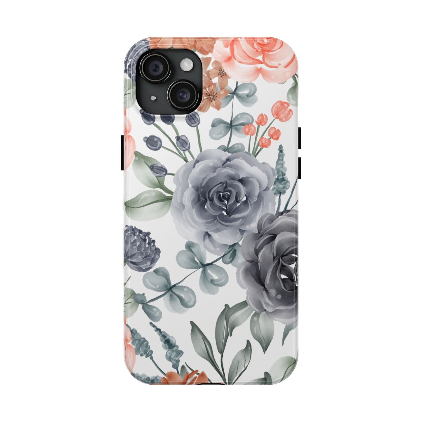 Romantic Gray & Peach Watercolor Floral iPhone Case – Elegant Botanical Design - BOGO Cases