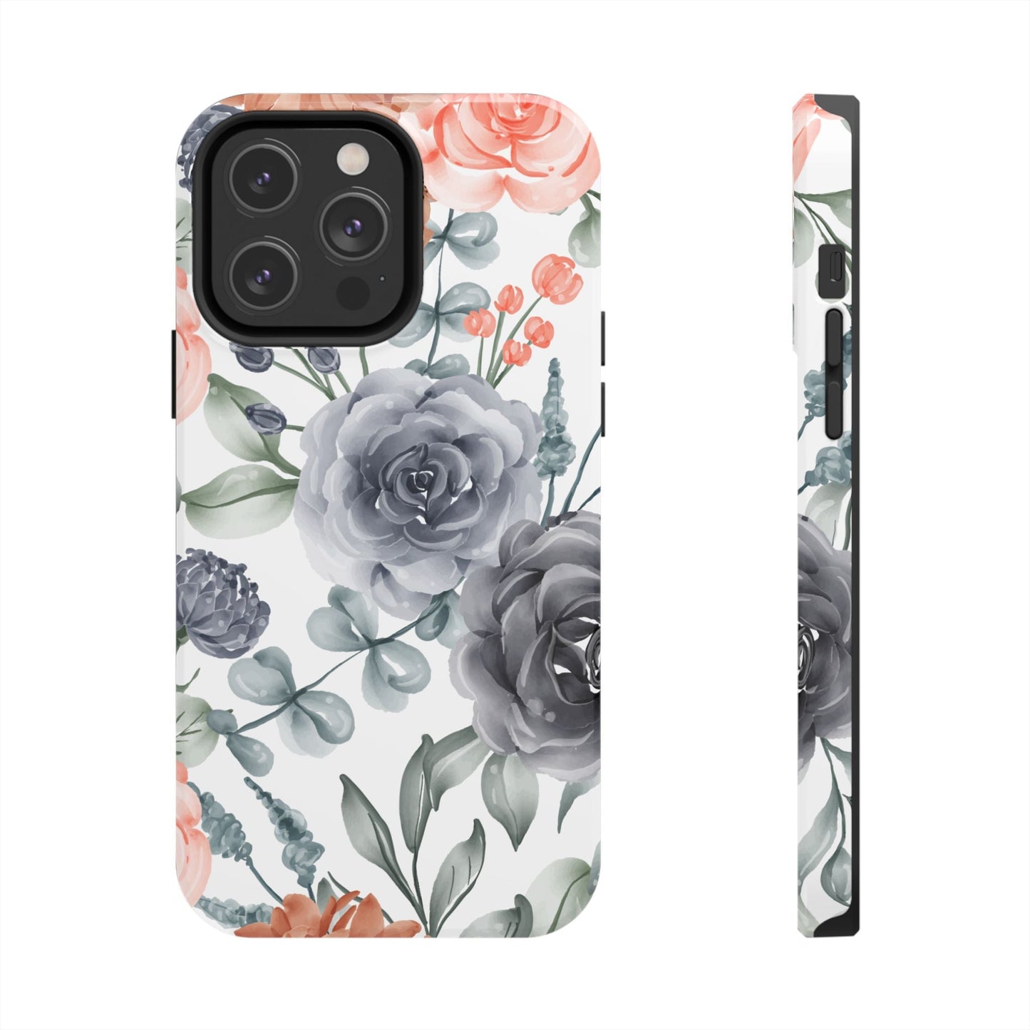 Romantic Gray & Peach Watercolor Floral iPhone Case – Elegant Botanical Design - BOGO Cases