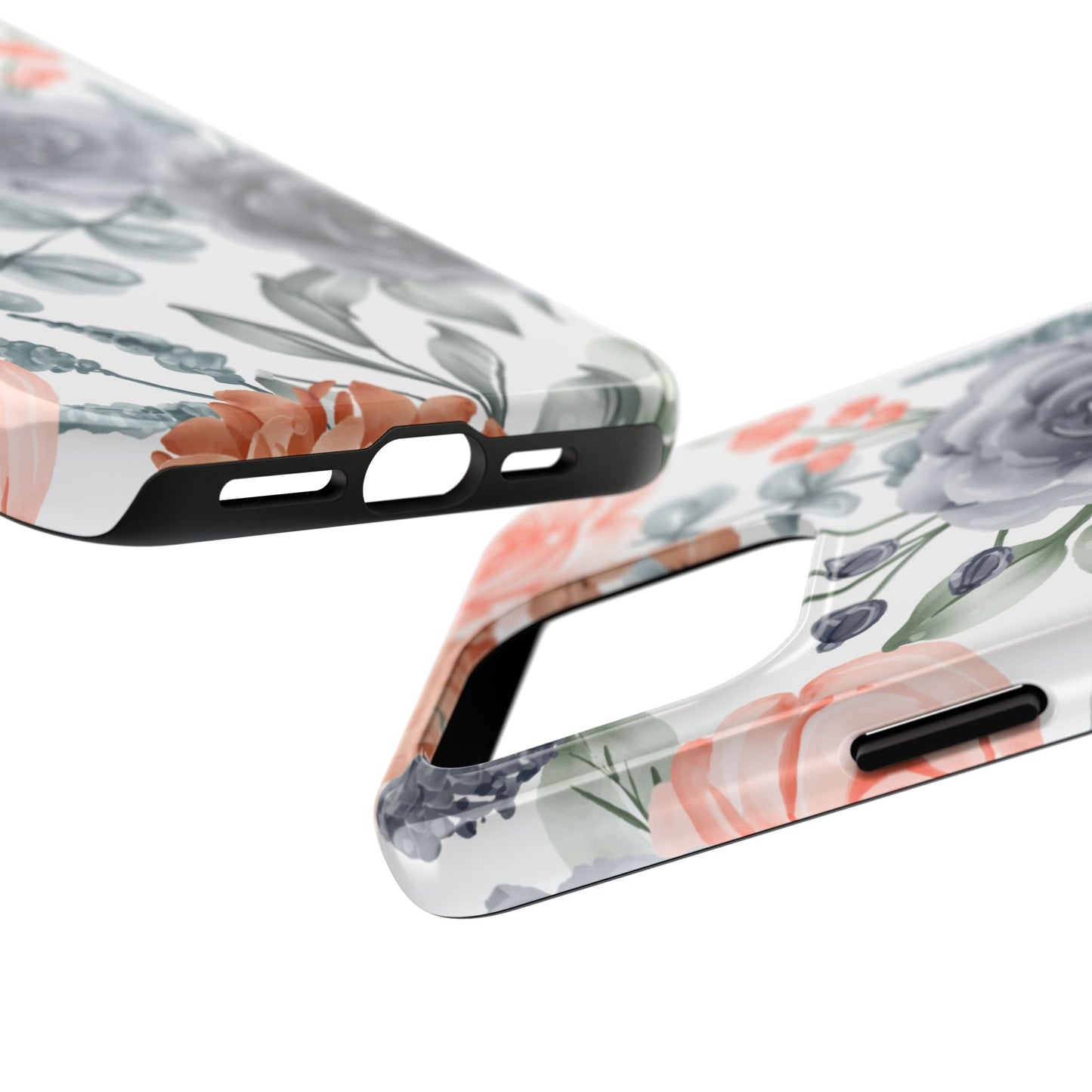 Romantic Gray & Peach Watercolor Floral iPhone Case – Elegant Botanical Design - BOGO Cases