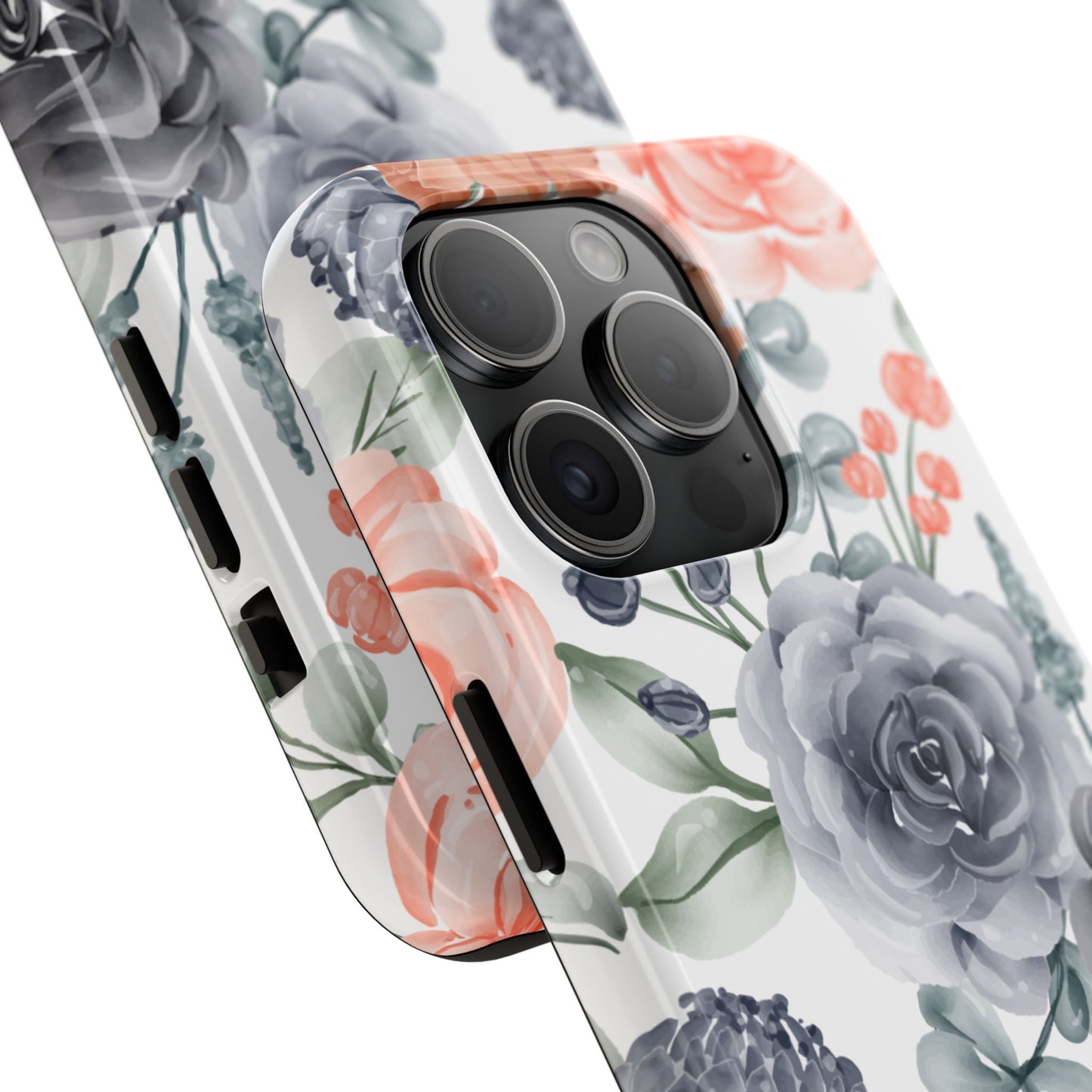 Romantic Gray & Peach Watercolor Floral iPhone Case – Elegant Botanical Design - BOGO Cases