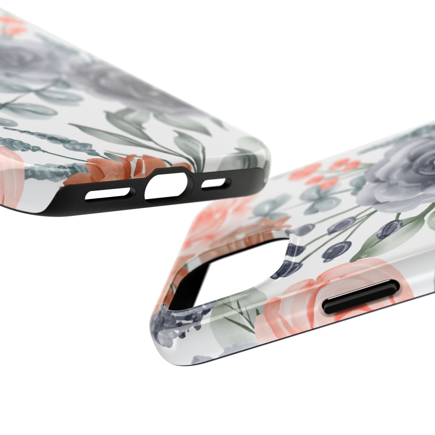 Romantic Gray & Peach Watercolor Floral iPhone Case – Elegant Botanical Design - BOGO Cases