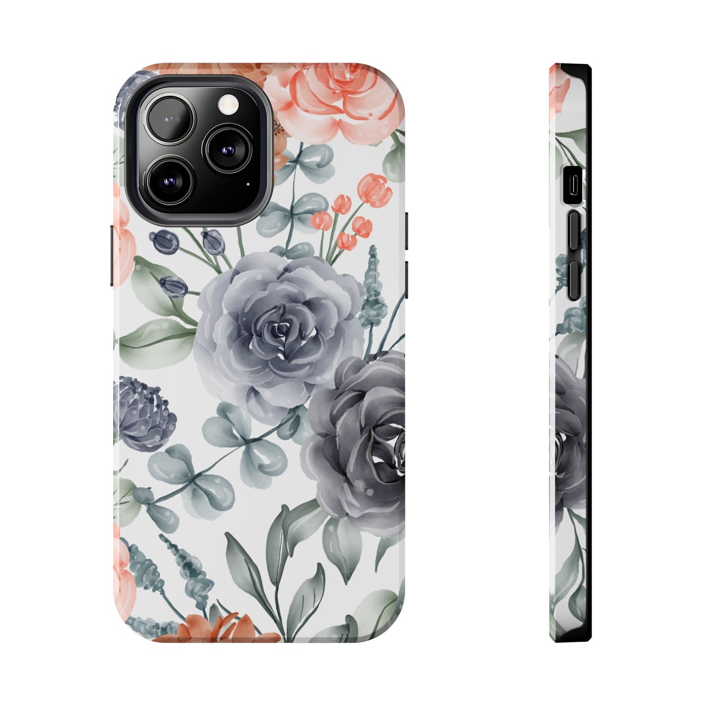 Romantic Gray & Peach Watercolor Floral iPhone Case – Elegant Botanical Design - BOGO Cases