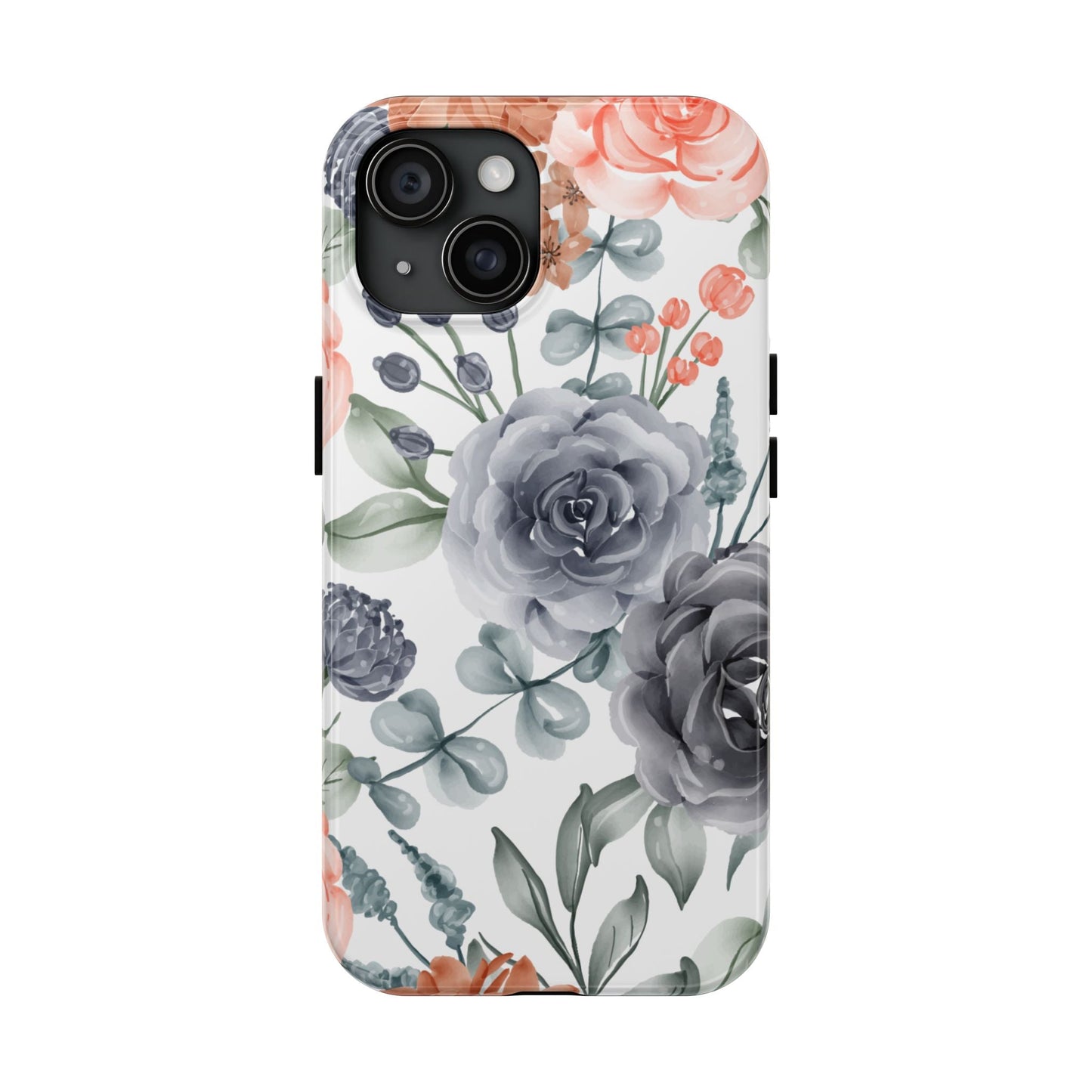 Romantic Gray & Peach Watercolor Floral iPhone Case – Elegant Botanical Design - BOGO Cases