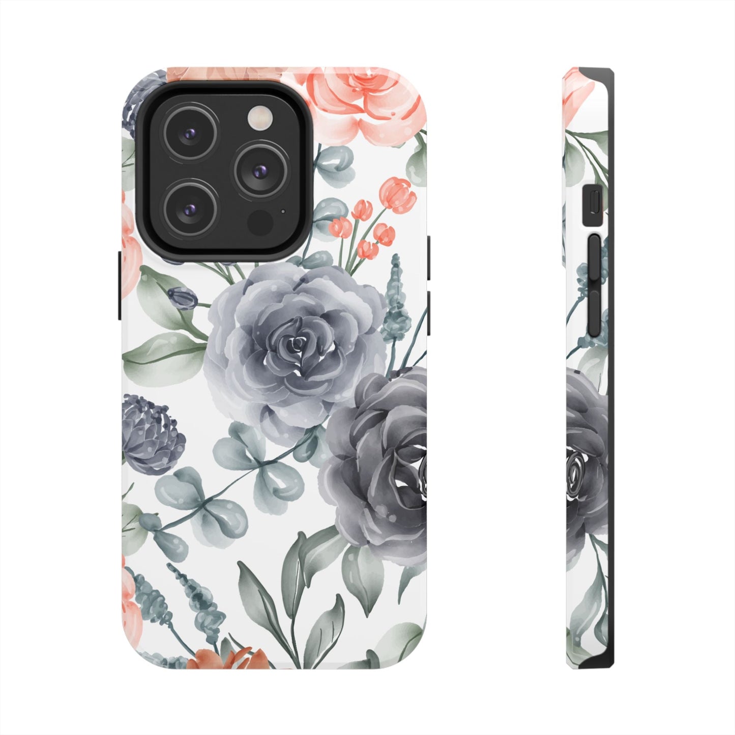 Romantic Gray & Peach Watercolor Floral iPhone Case – Elegant Botanical Design - BOGO Cases