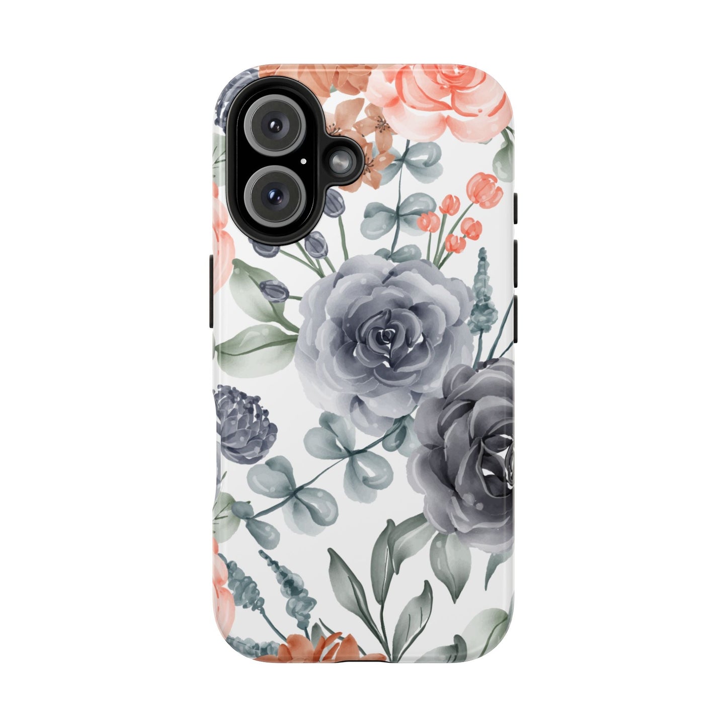 Romantic Gray & Peach Watercolor Floral iPhone Case – Elegant Botanical Design - BOGO Cases