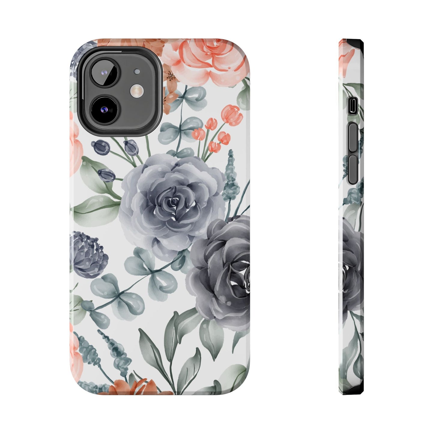 Romantic Gray & Peach Watercolor Floral iPhone Case – Elegant Botanical Design - BOGO Cases
