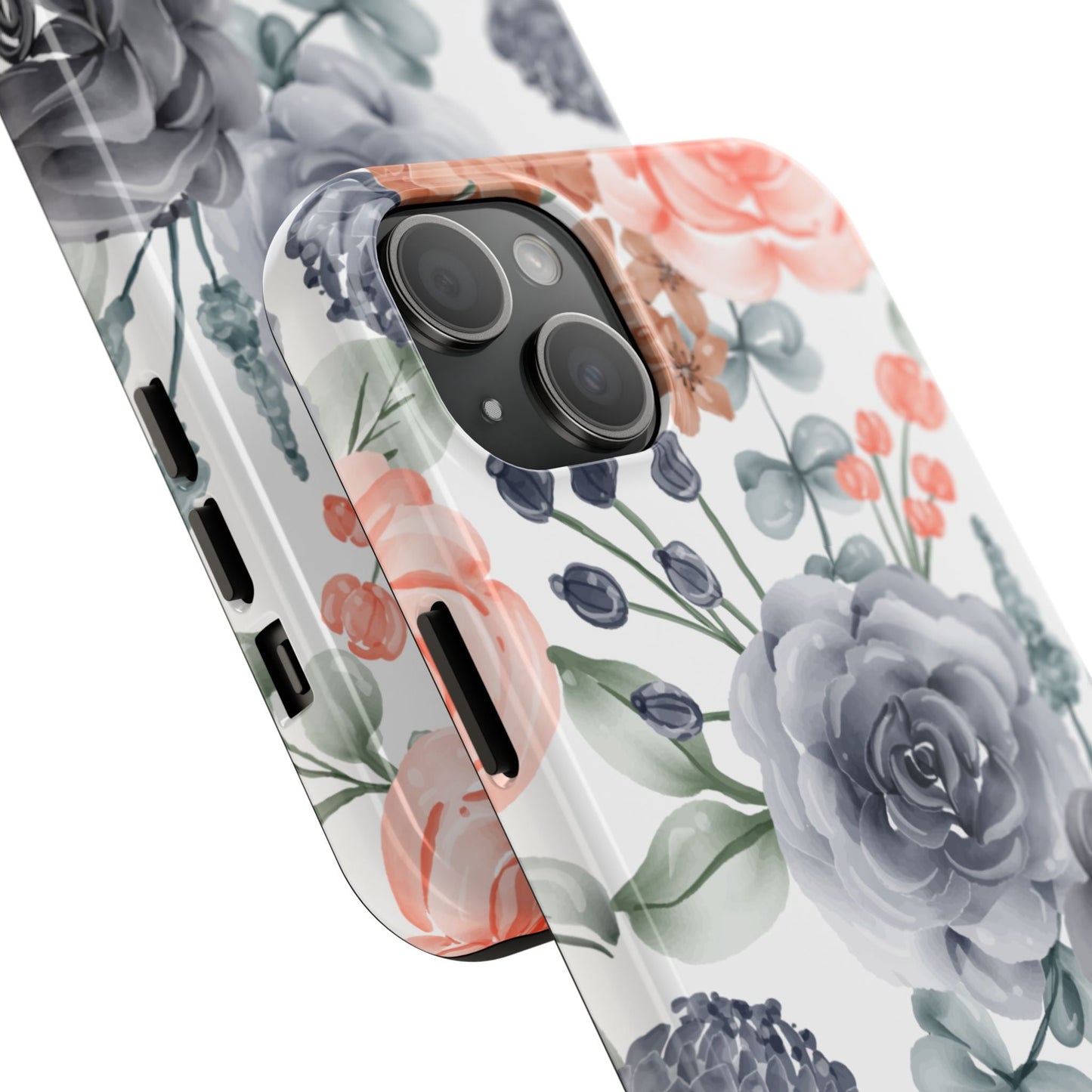 Romantic Gray & Peach Watercolor Floral iPhone Case – Elegant Botanical Design - BOGO Cases