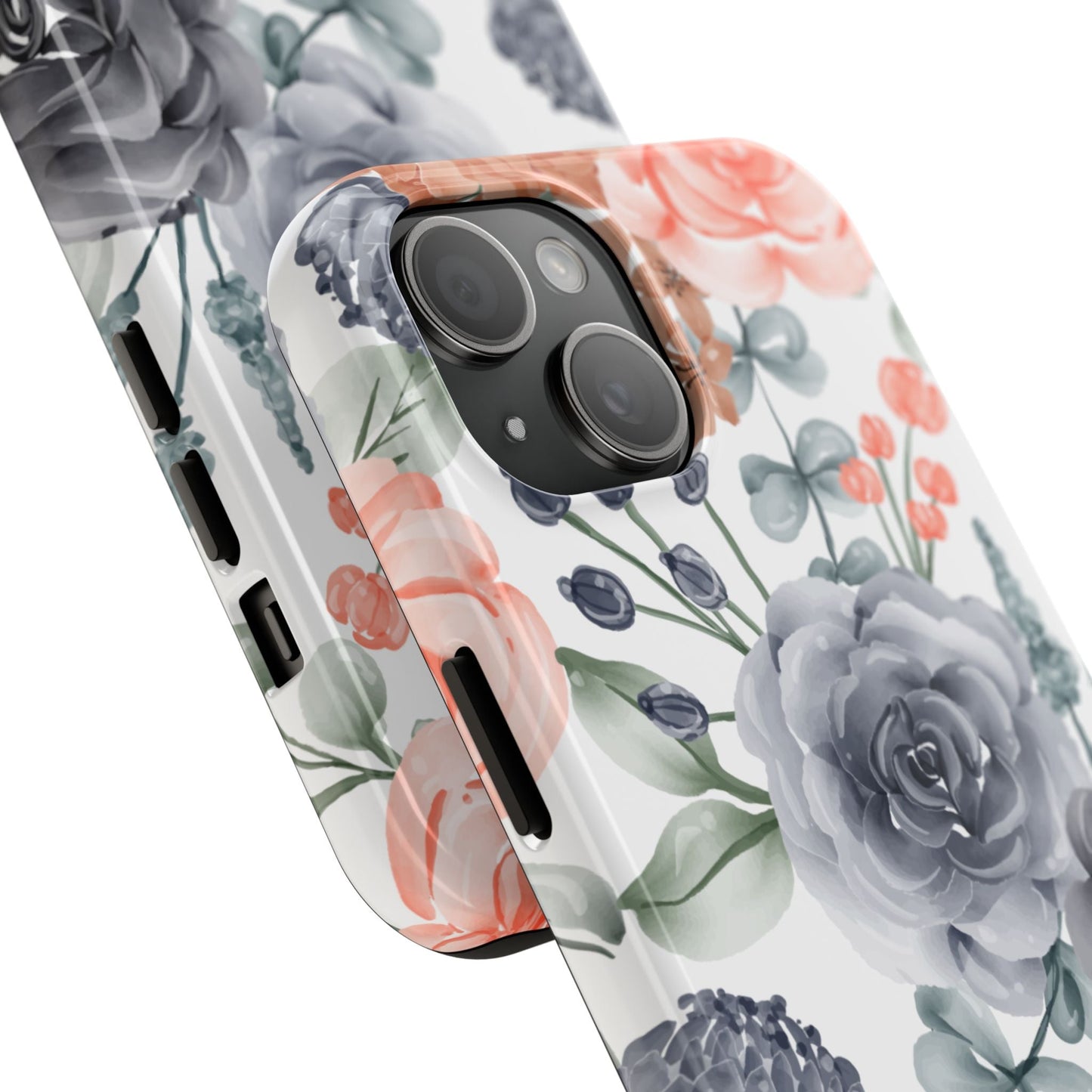 Romantic Gray & Peach Watercolor Floral iPhone Case – Elegant Botanical Design - BOGO Cases