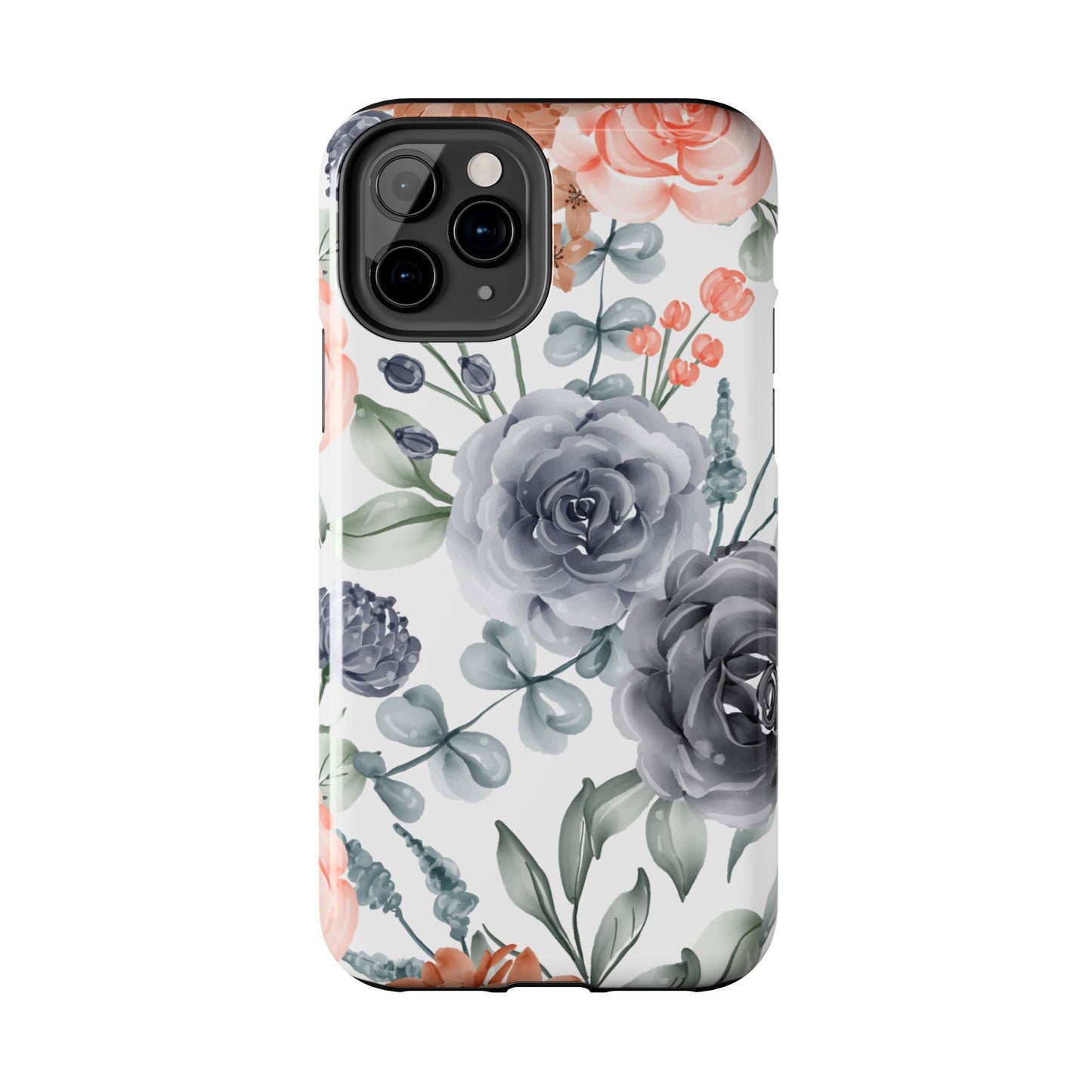 Romantic Gray & Peach Watercolor Floral iPhone Case – Elegant Botanical Design - BOGO Cases
