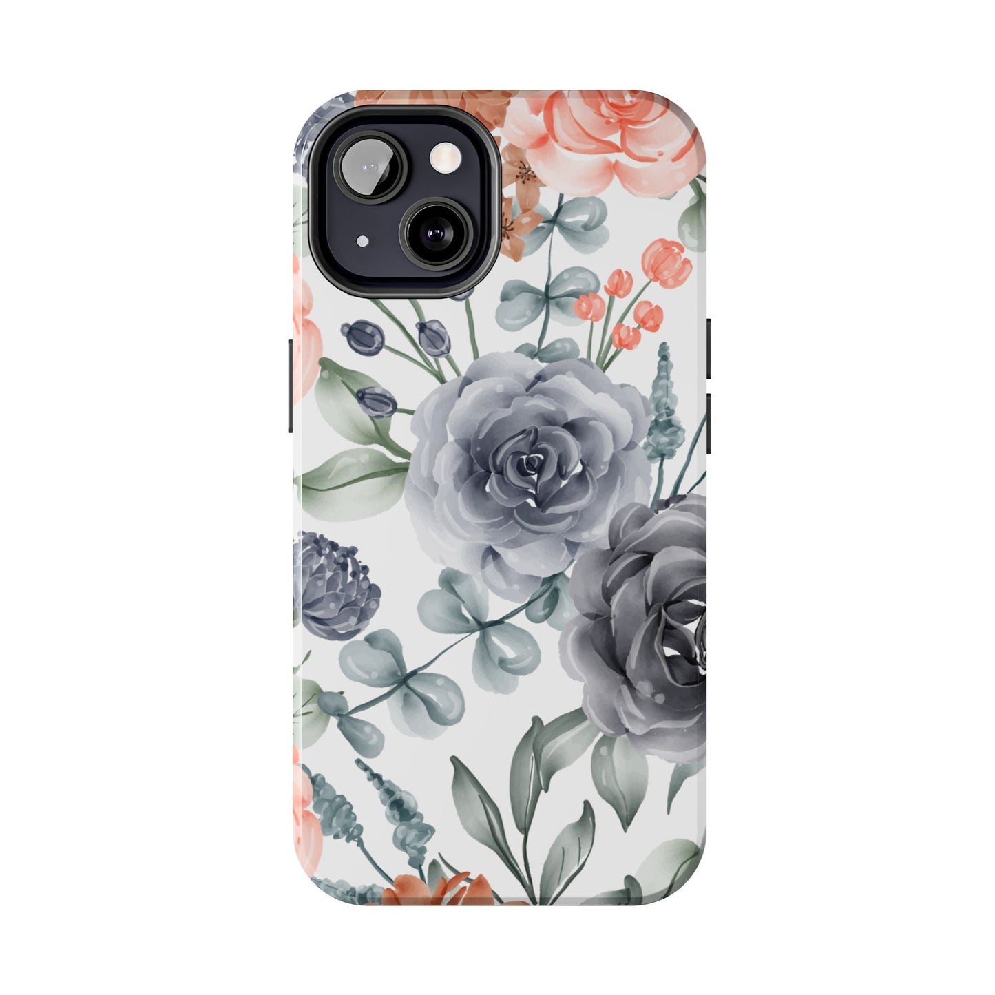 Romantic Gray & Peach Watercolor Floral iPhone Case – Elegant Botanical Design - BOGO Cases