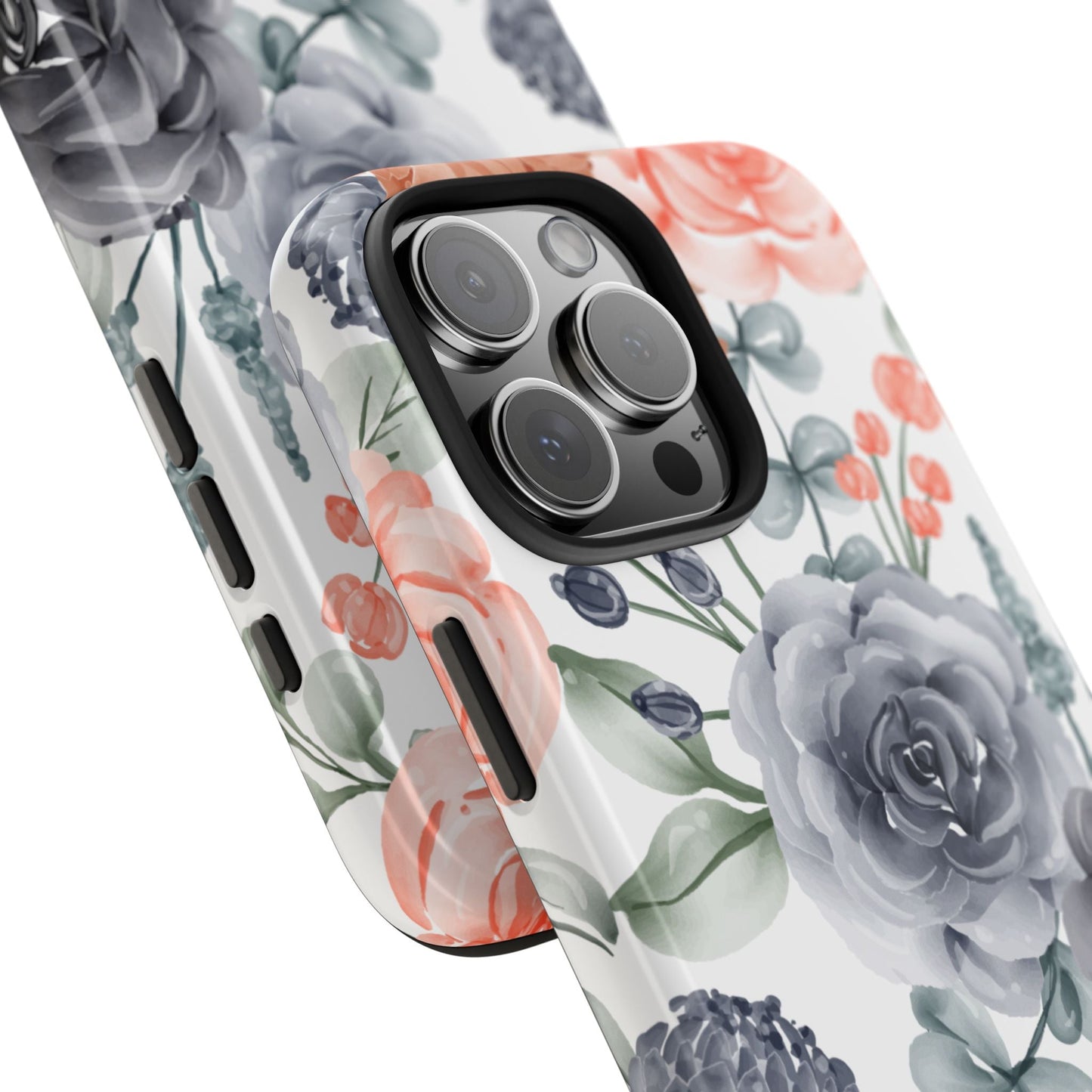 Romantic Gray & Peach Watercolor Floral iPhone Case – Elegant Botanical Design - BOGO Cases