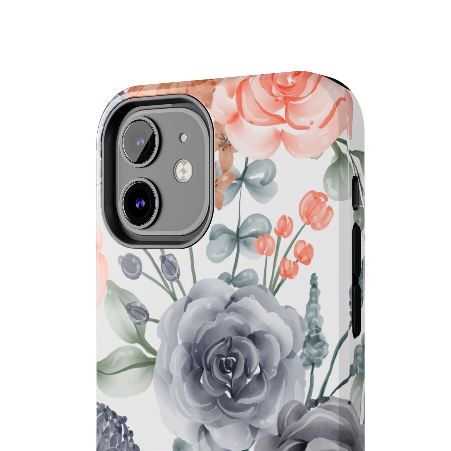 Romantic Gray & Peach Watercolor Floral iPhone Case – Elegant Botanical Design - BOGO Cases