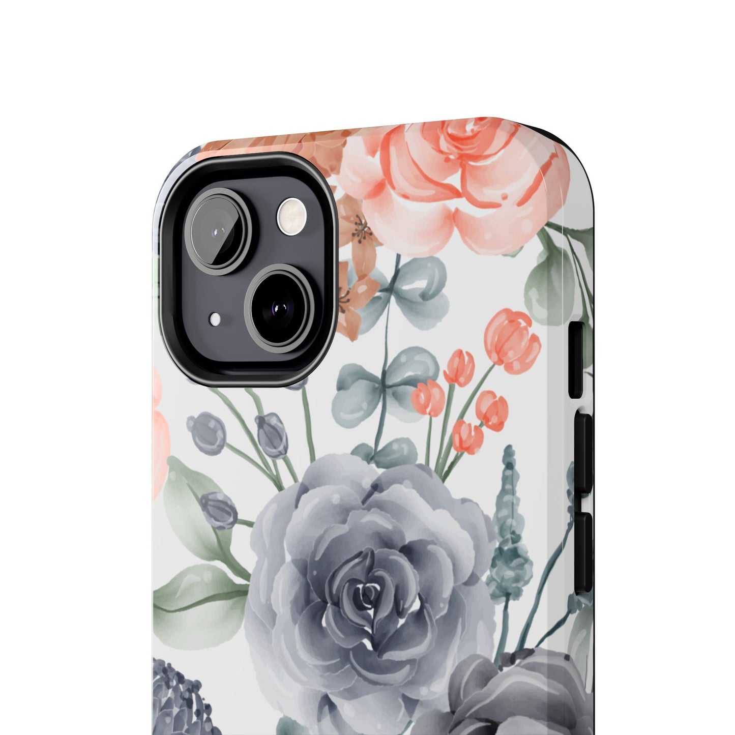 Romantic Gray & Peach Watercolor Floral iPhone Case – Elegant Botanical Design - BOGO Cases